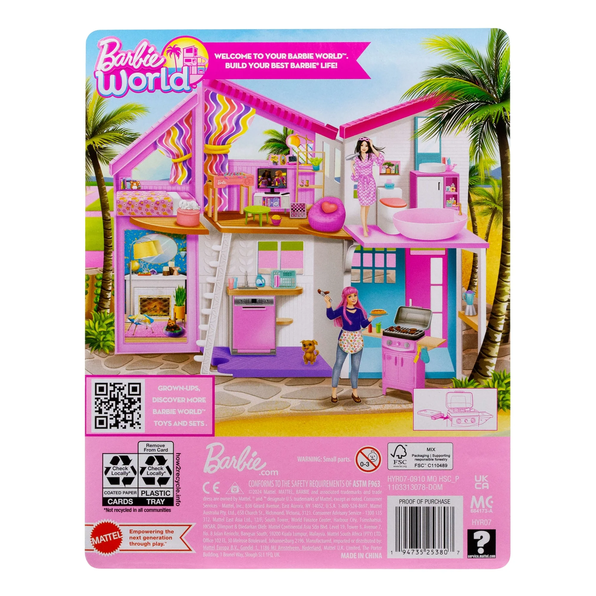Barbie World Toy BBQ Grill Playset With 7 Dollhouse Accessories Including Grill With Working Lid & Food