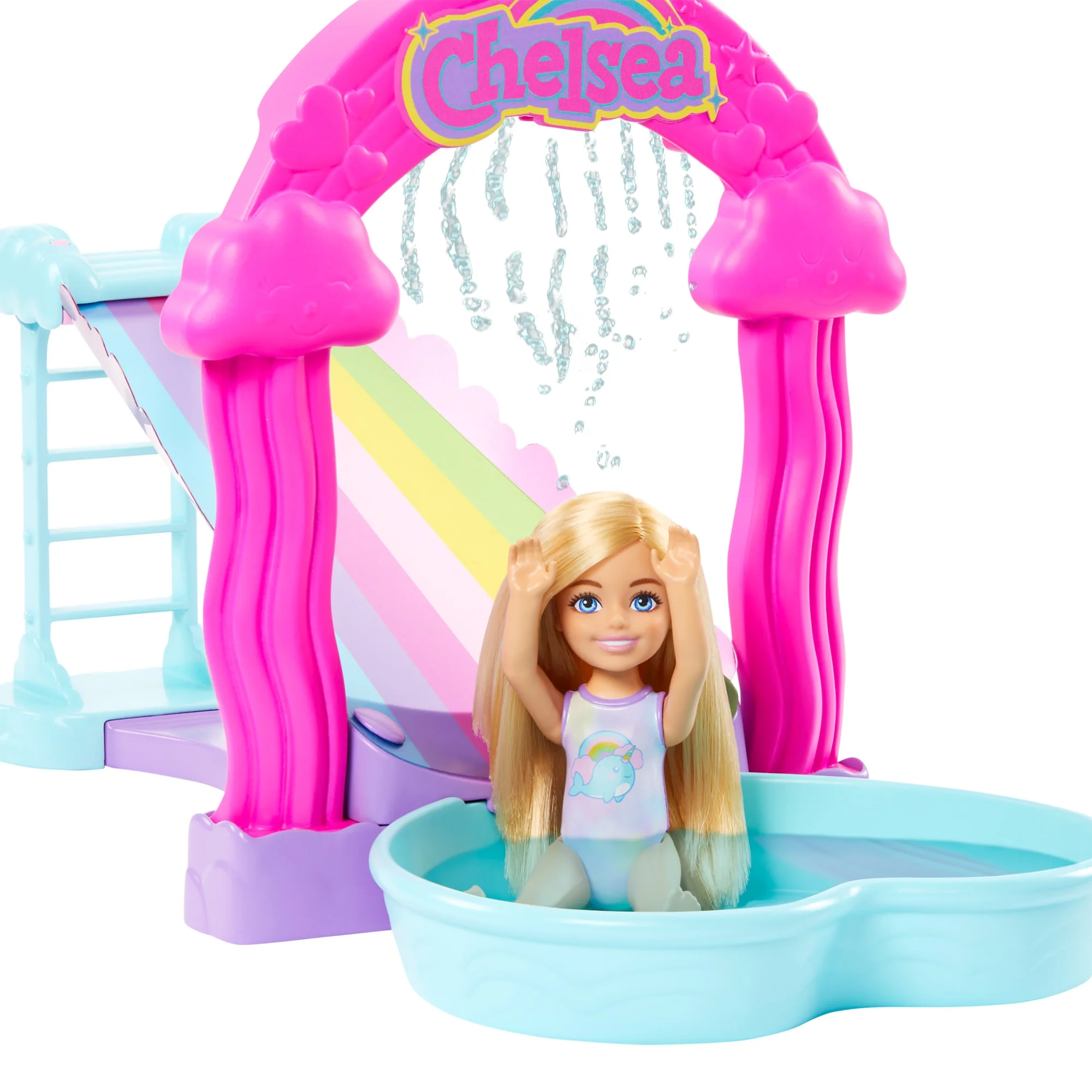 Barbie Chelsea Rainbow ��Raining�� Water Slide Toy Playset With Doll, Pup, & Accessories