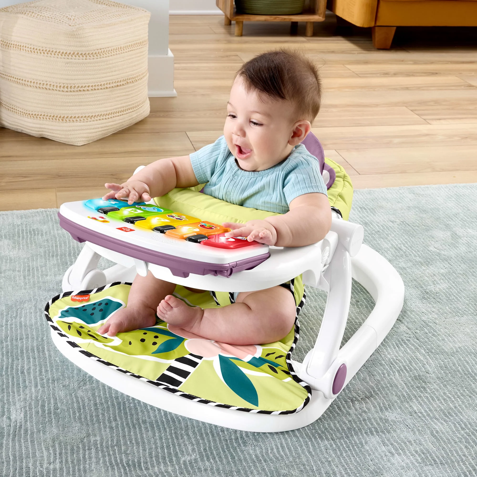Fisher-Price Kick & Play Deluxe Sit-Me-Up Seat, Purple Monkey Baby Chair & Piano Learning Toy