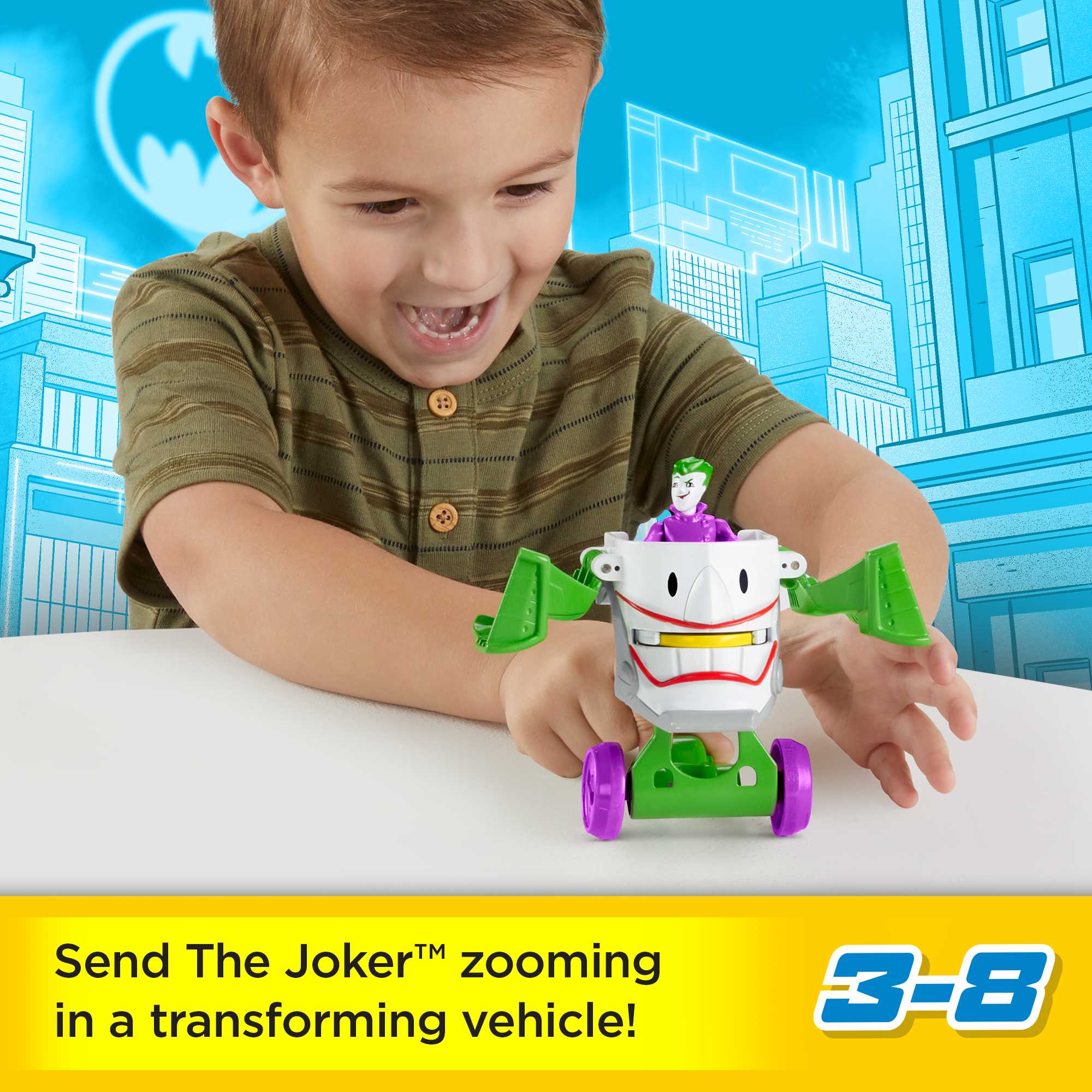 Imaginext DC Super Friends the Joker & Laff Mobile, Head Shifters, 4-Piece Figure & Vehicle Set For Kids