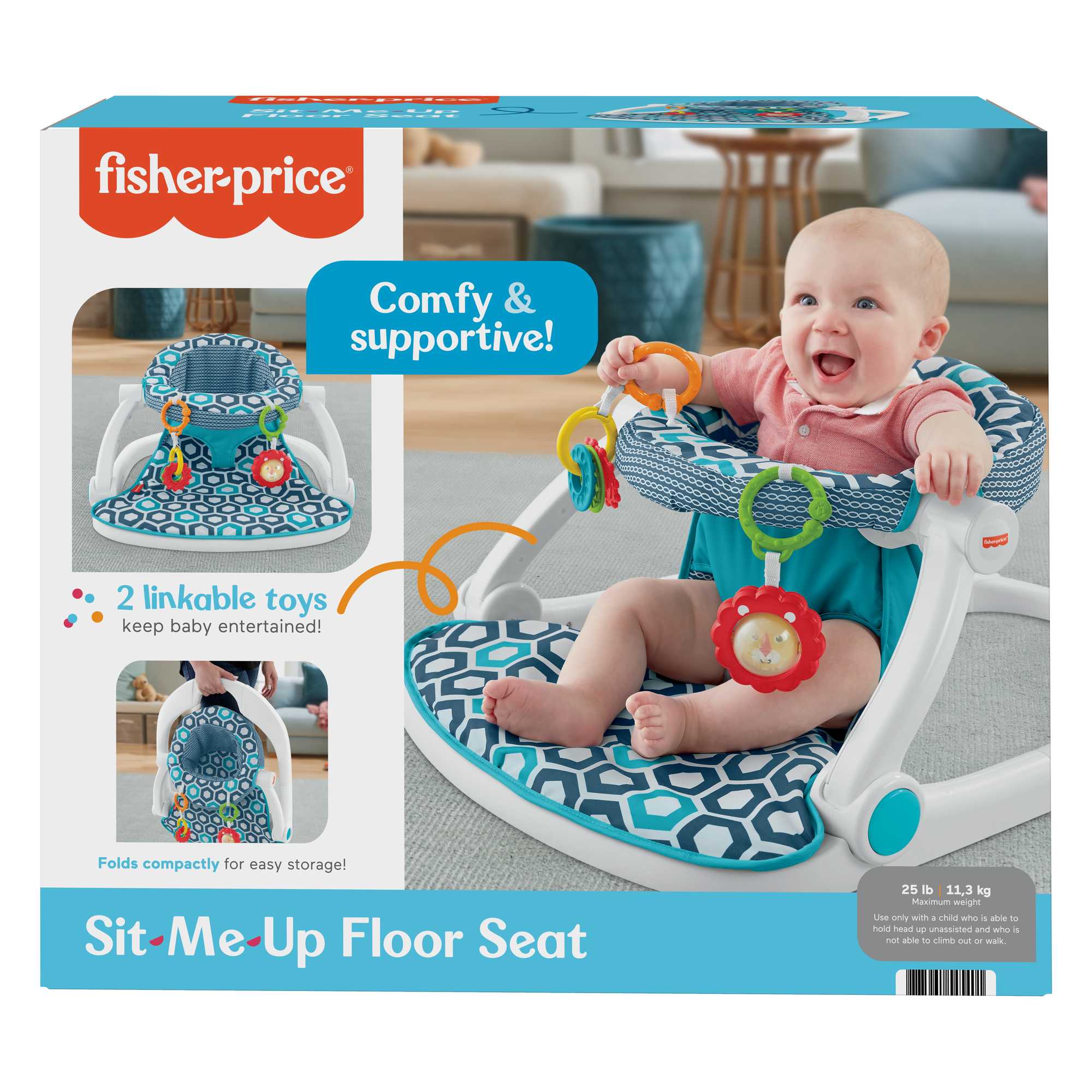 Fisher-Price Sit-Me-Up Floor Seat Portable Baby Chair With 2 Removable Toys, Honeycomb