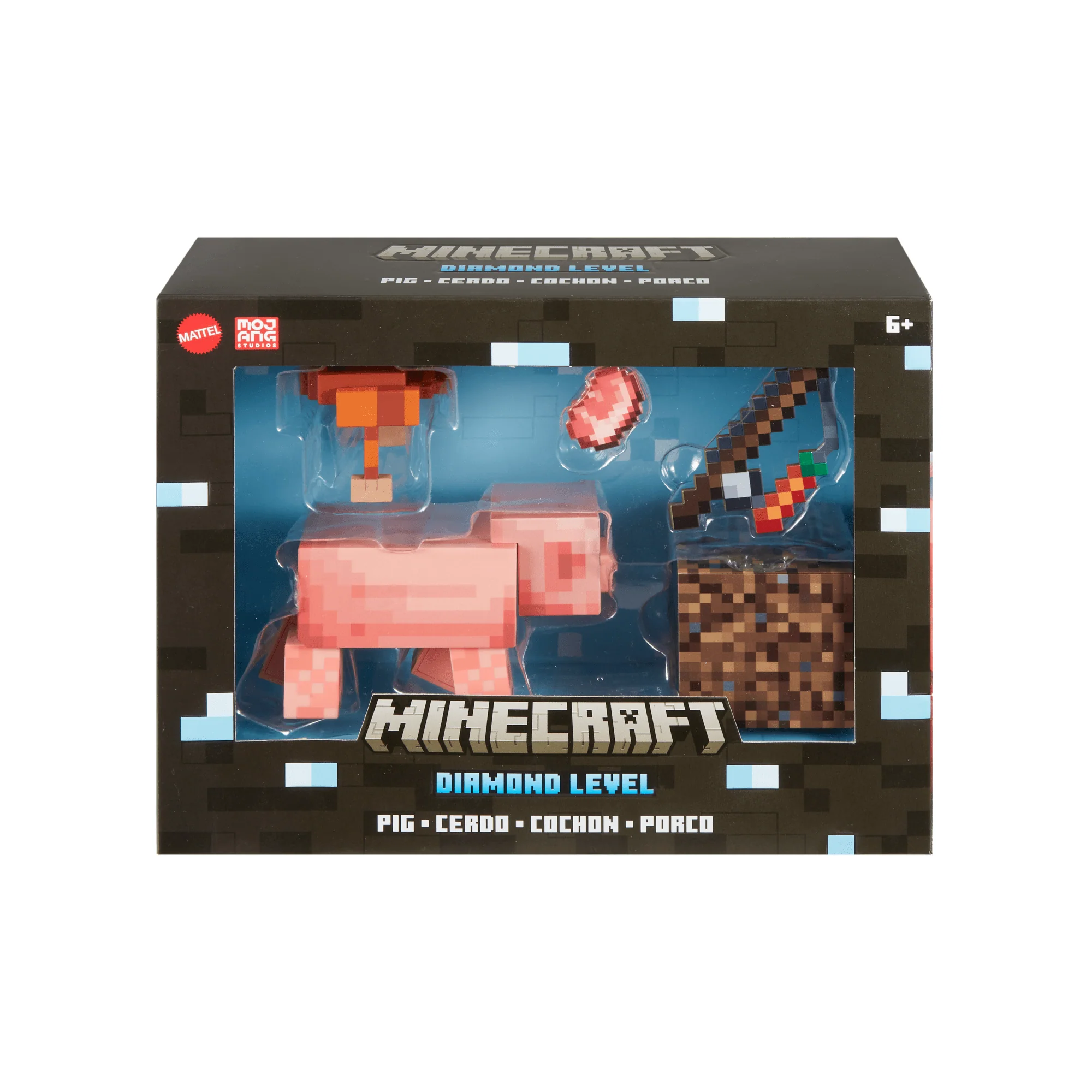 Minecraft Diamond Level Pig Action Figure, 4 Accessories, 5.5-in Collector Scale