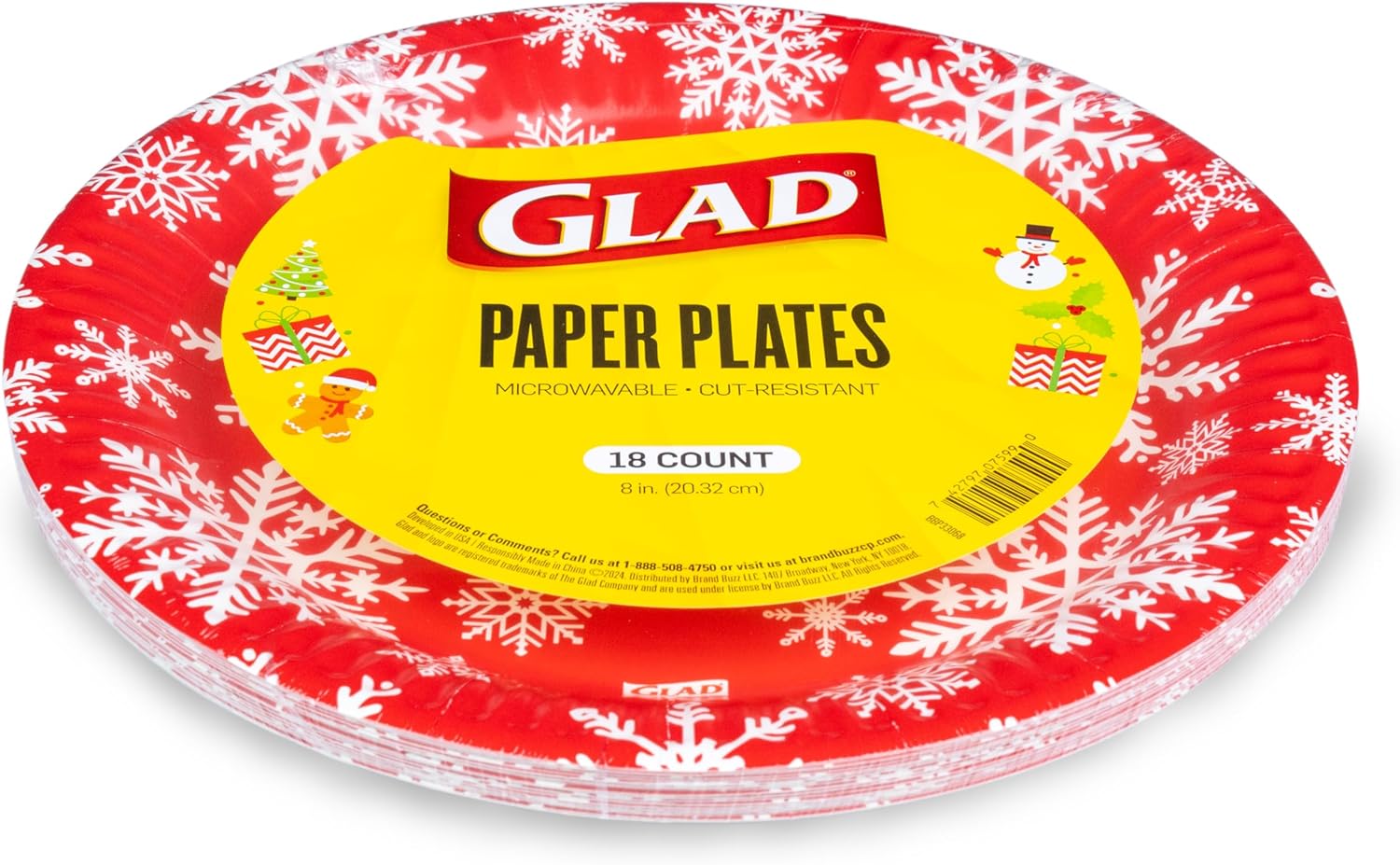 Glad Disposable Holiday Paper Plates, 10 Inch, 20 Count - Red Snowflake Design, Heavy Duty and Microwavable