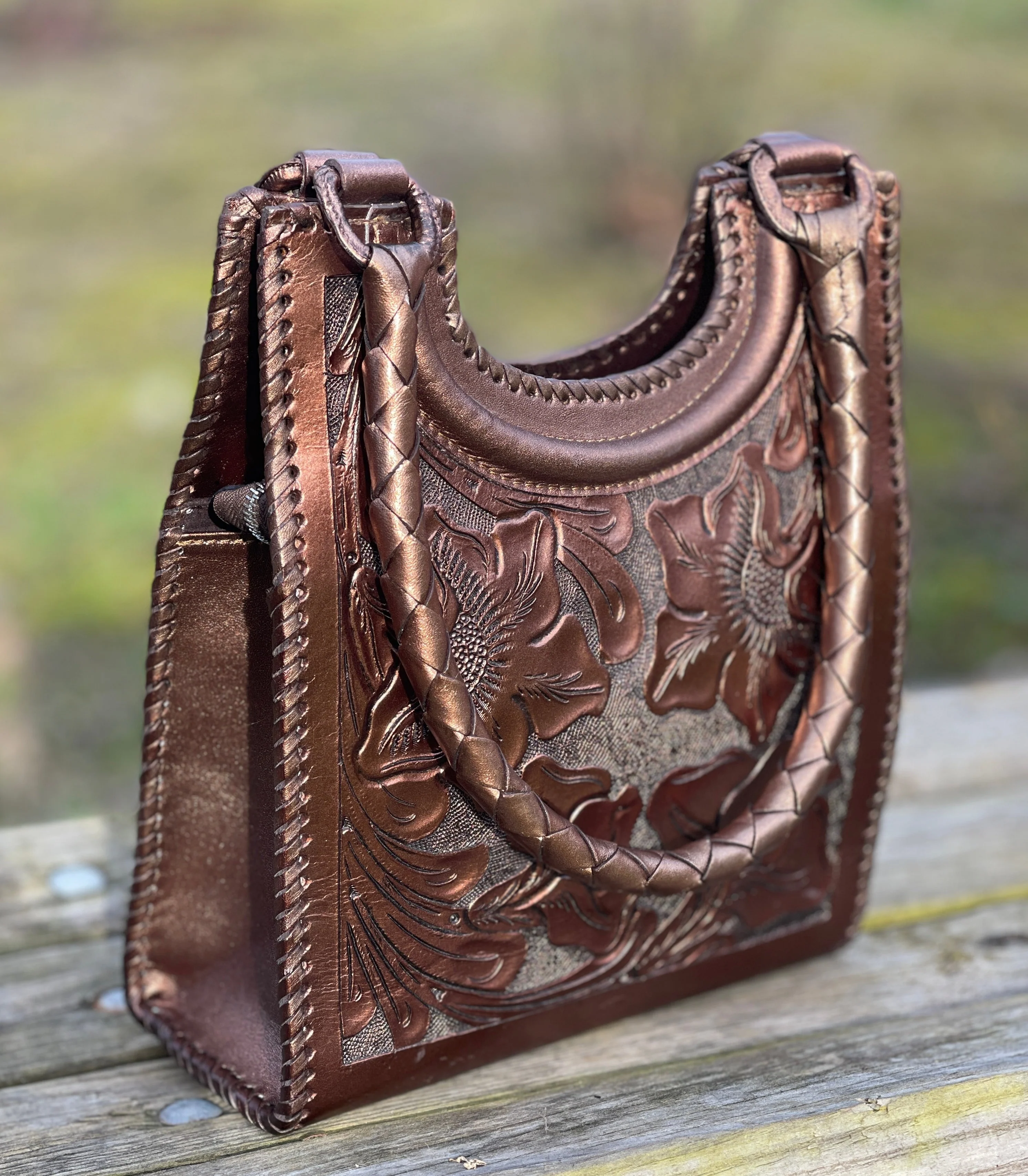 Hand Tooled Leather Hobo Bag 