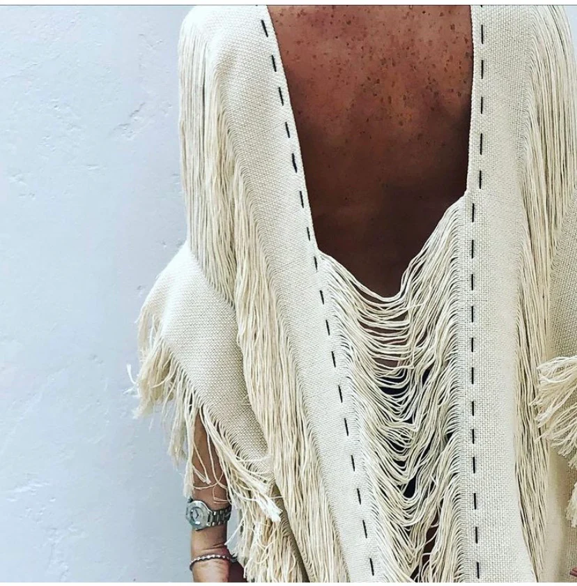 Handmade Frayed Maxi Beach Dress BO Swim Cover up