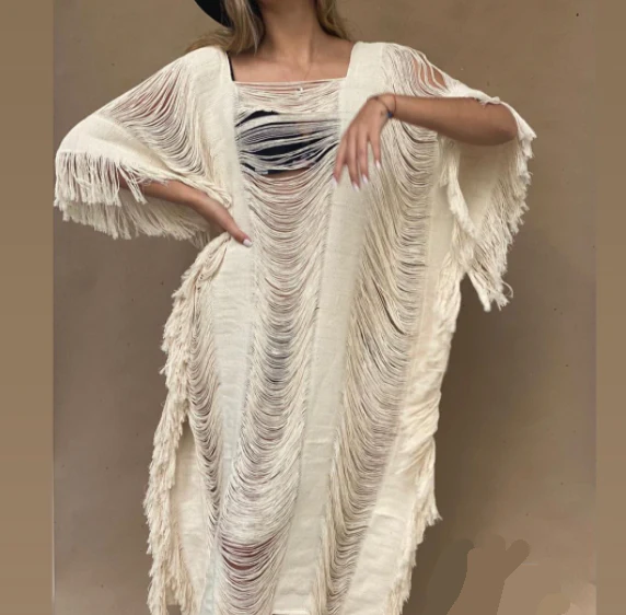 Handmade Frayed Cotton Maxi Beach Dress CAPRI, more colors