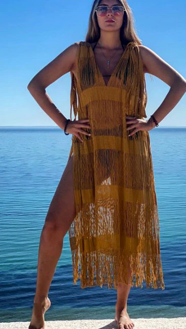 Handmade Frayed Maxi Beach Dress CABO, Swim cover-up