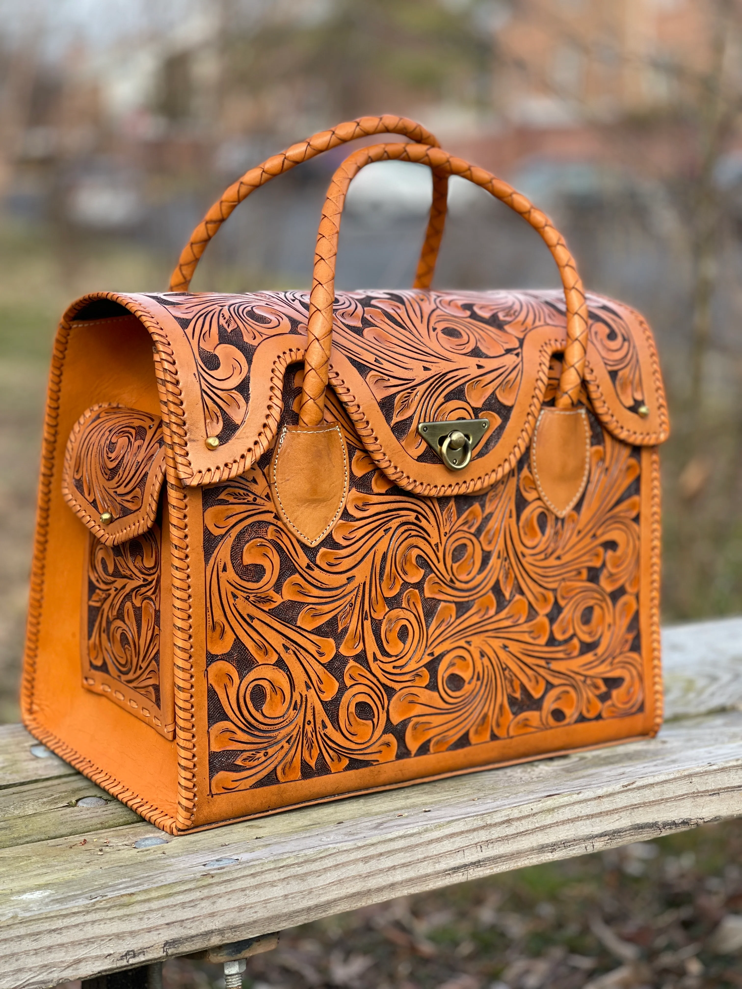Hand-tooled Leather Small Weekender 