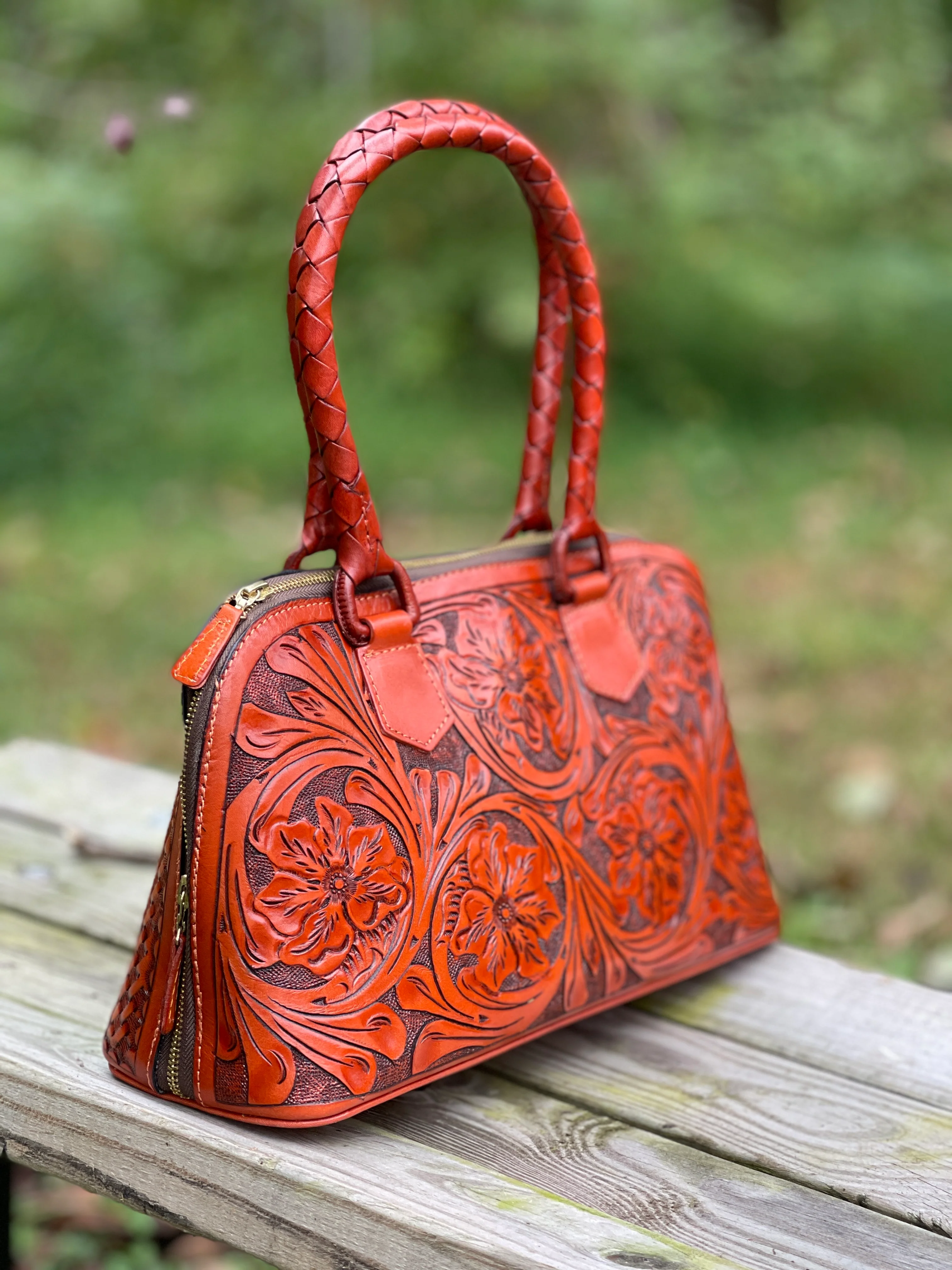Hand-Tooled Leather Small Doctor Bag 