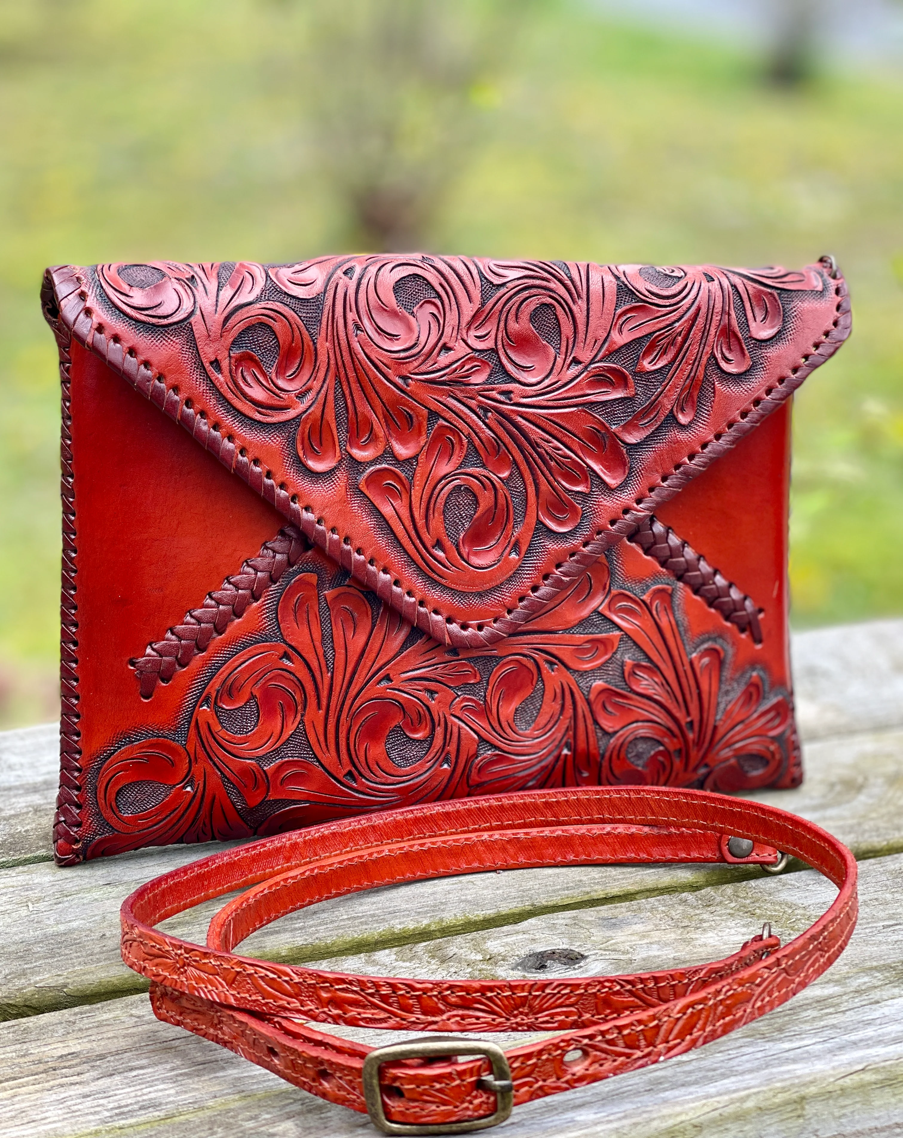 Hand-Tooled Leather Crossbody & Clutch Bag 