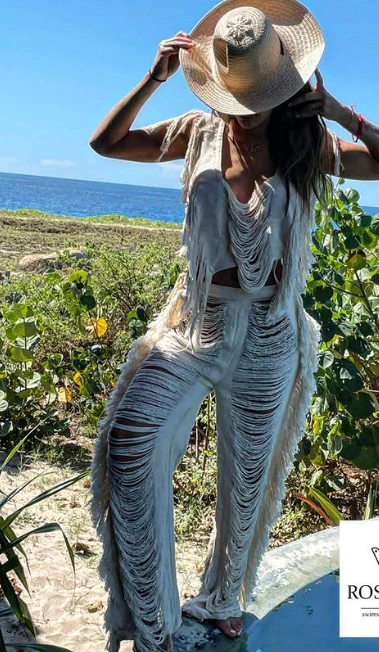 Handmade Frayed Set Pants & Crop 