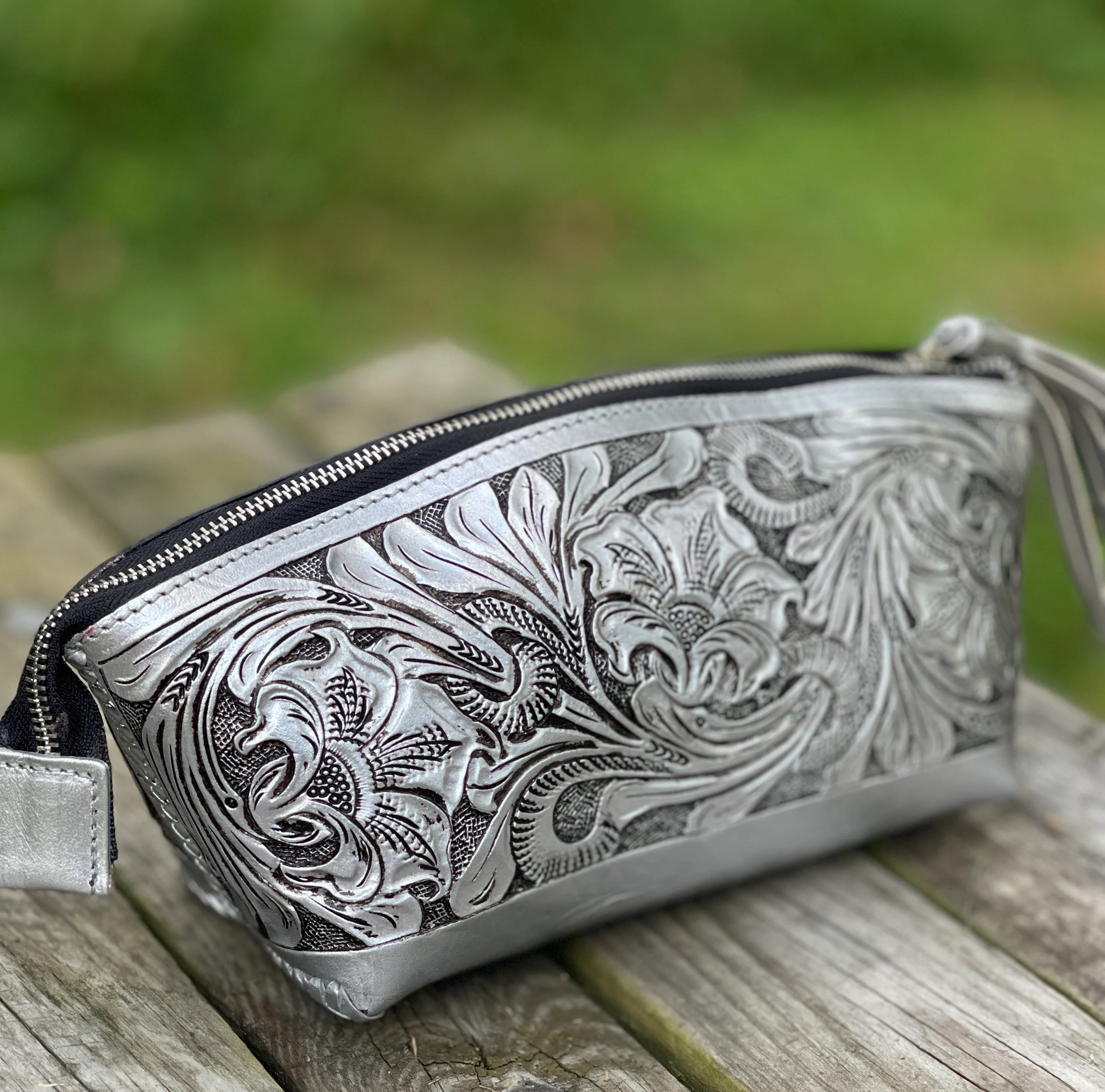 Hand-Tooled Leather COSMETIC BAG