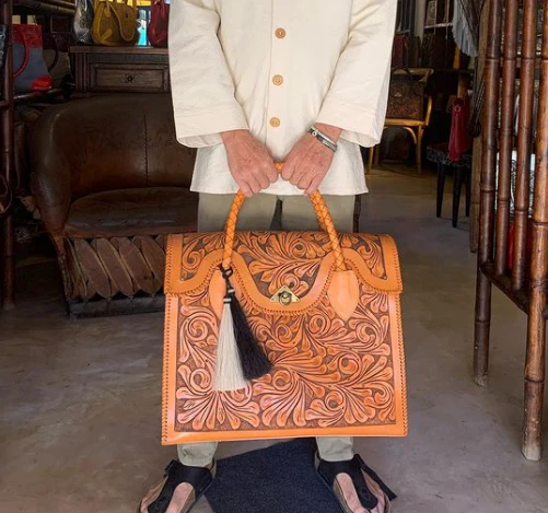 Hand-tooled Leather Small Weekender 