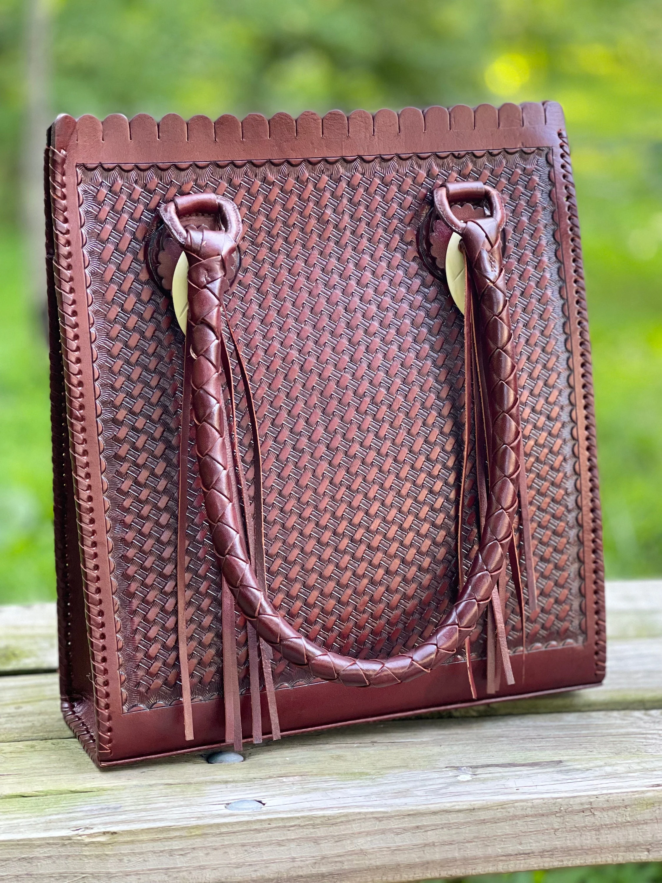 Hand-Tooled Leather Hobo Bag, 