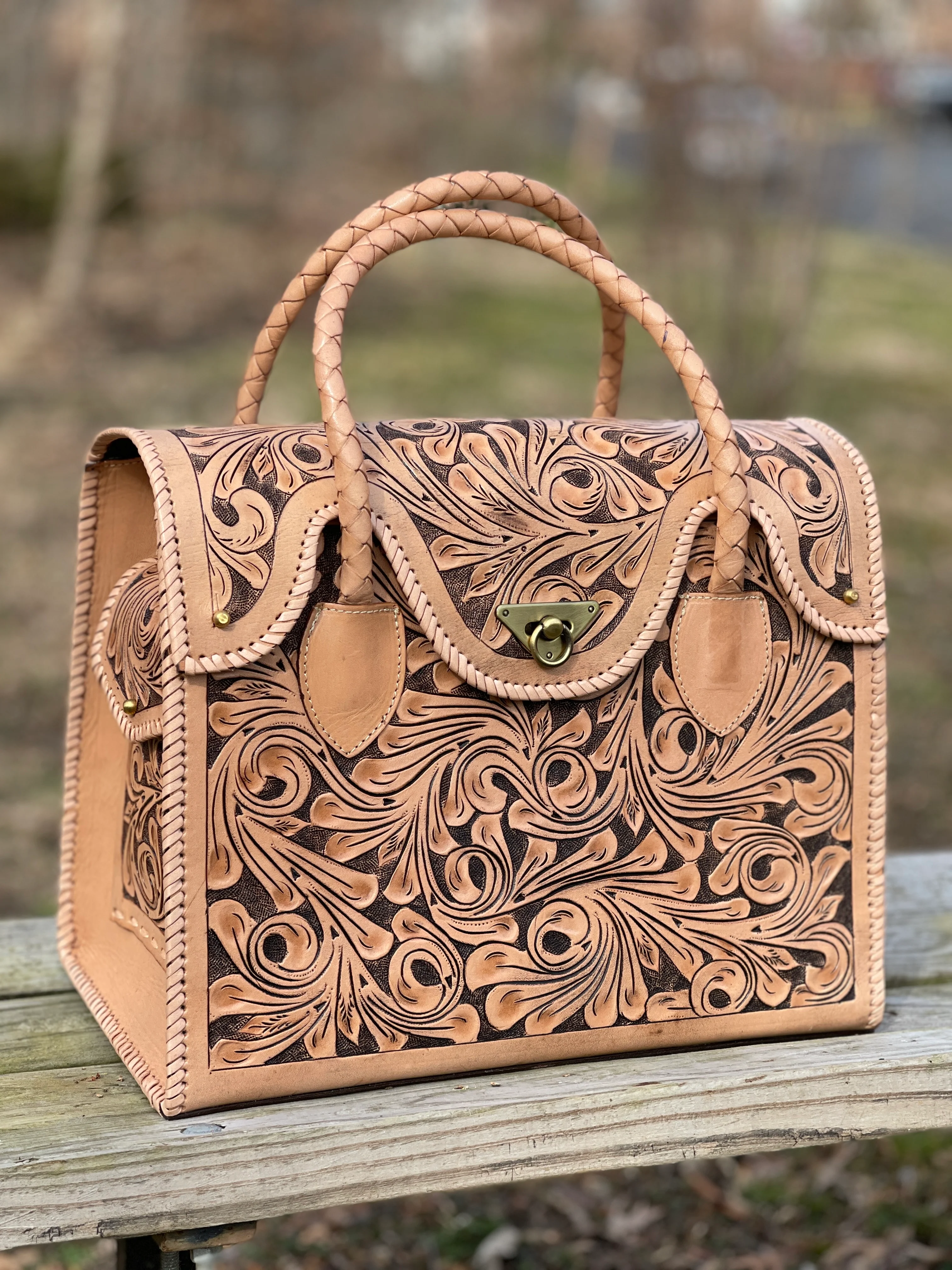 Hand-tooled Leather Small Weekender 