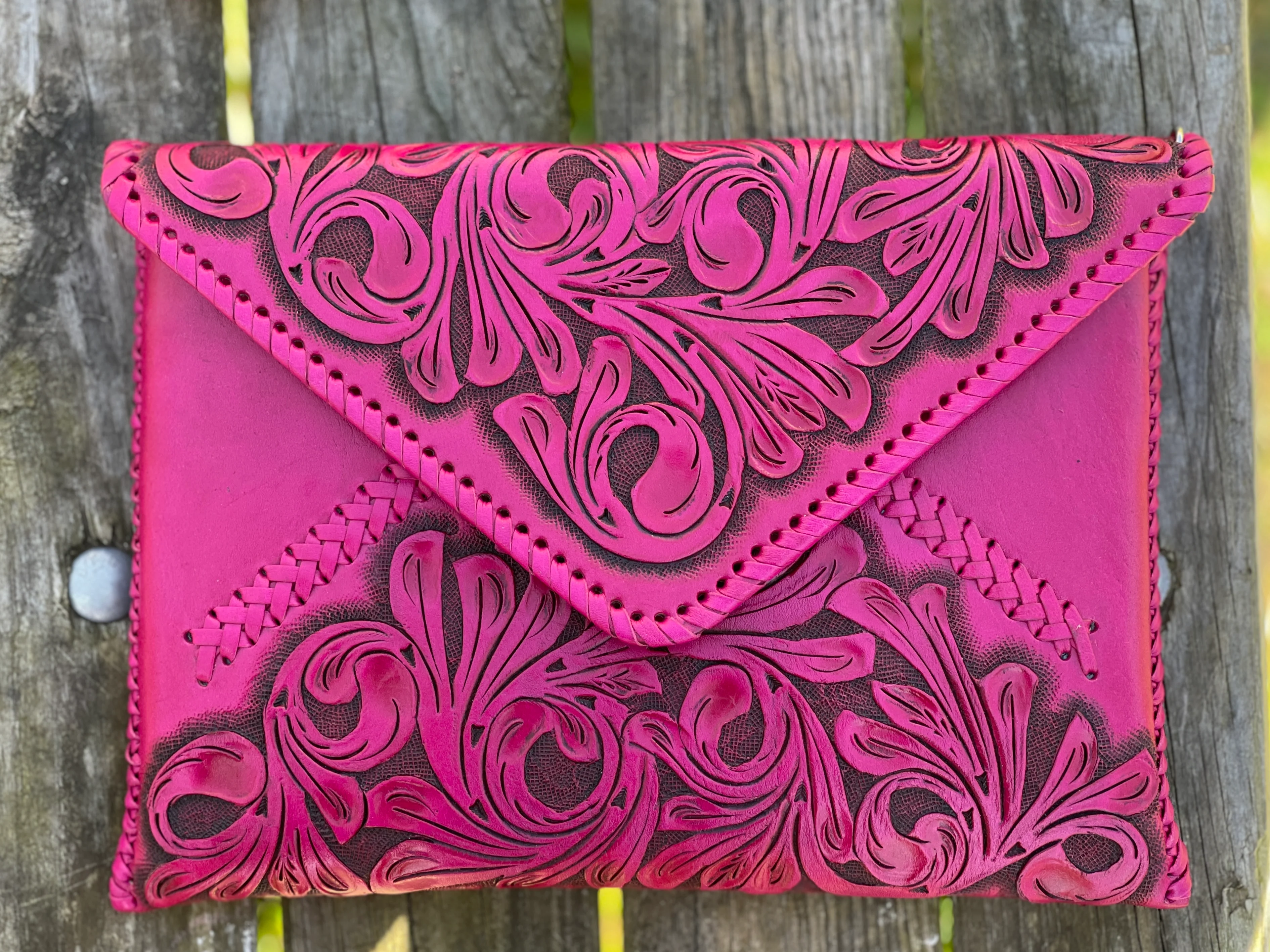 Hand-Tooled Leather Crossbody & Clutch Bag 