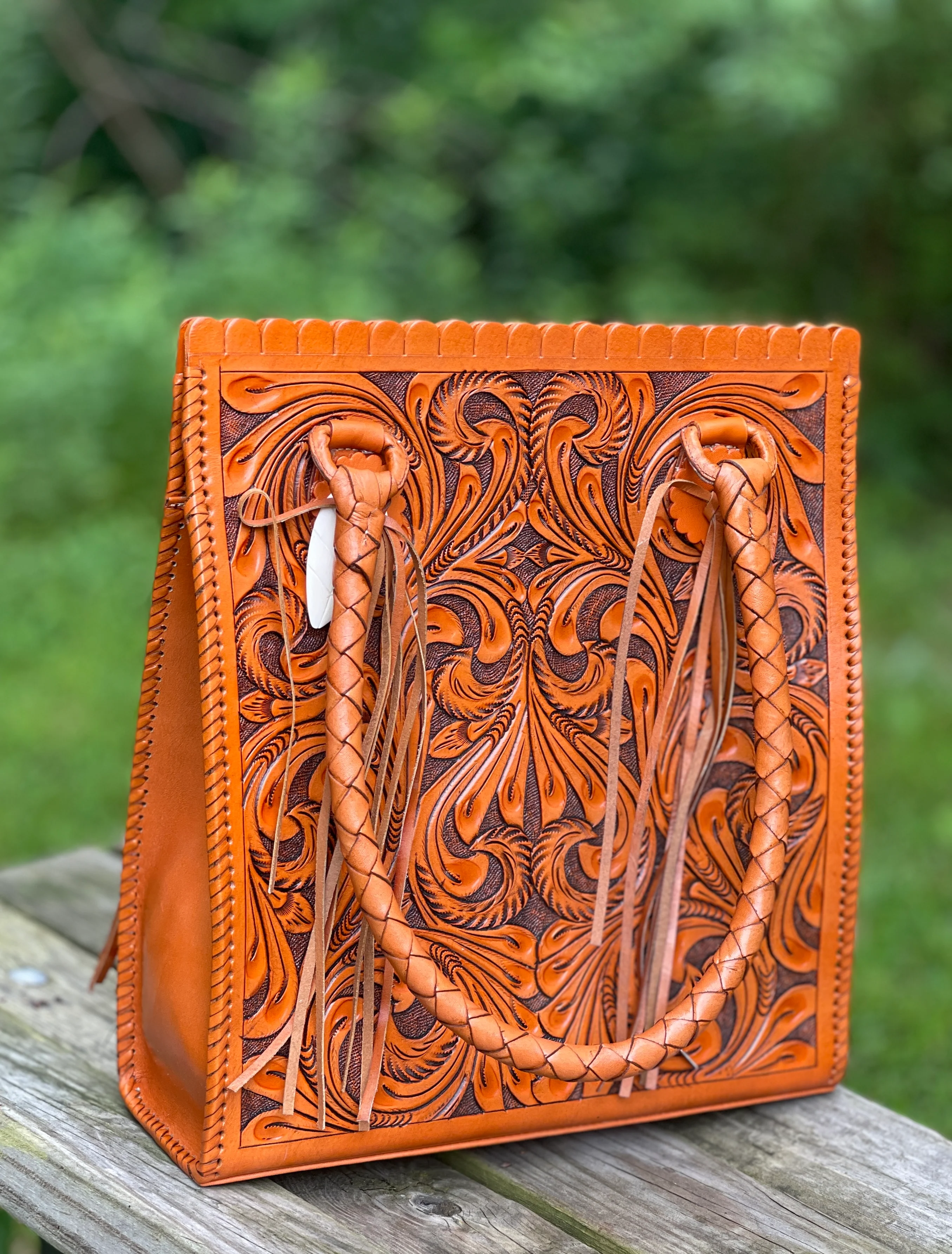 Hand Tooled Leather Tote Bag 