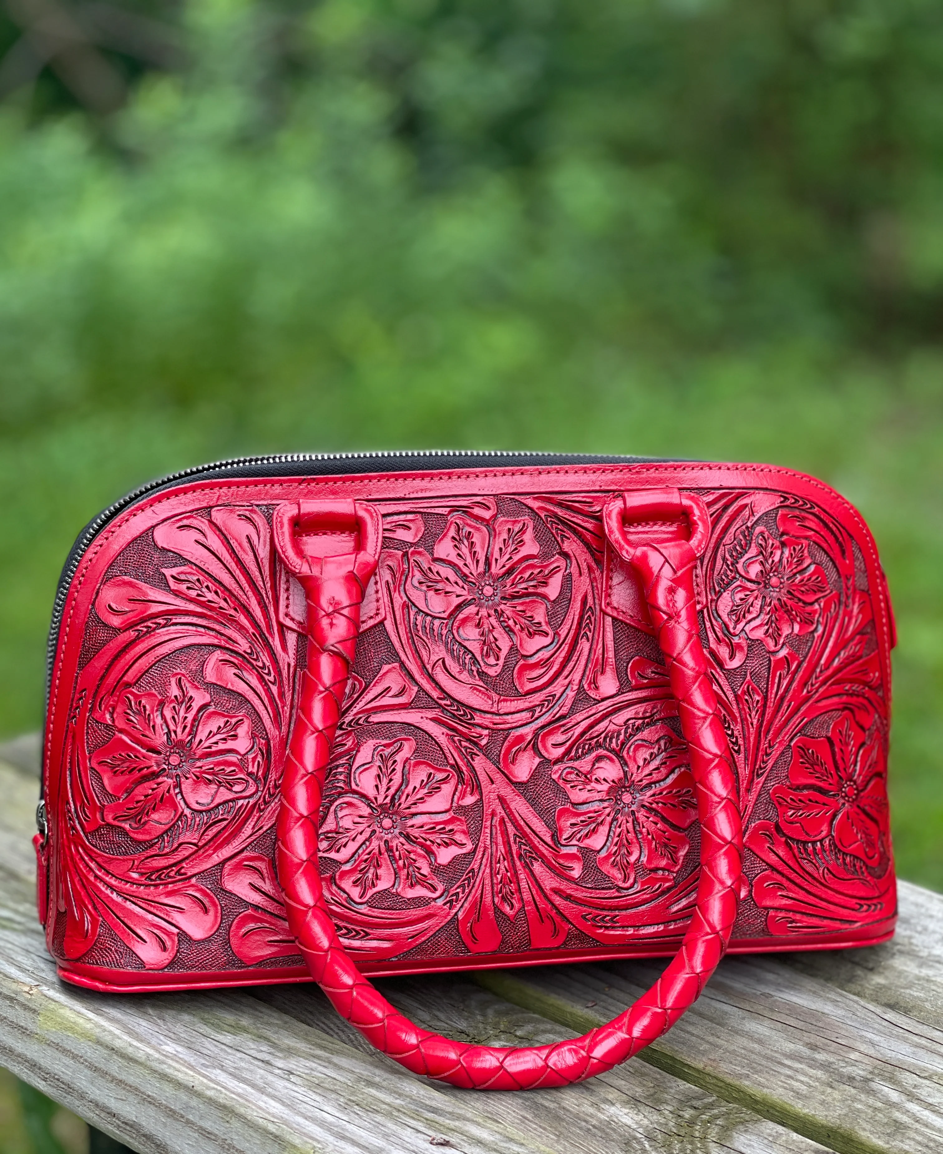 Hand-Tooled Leather Small Doctor Bag 