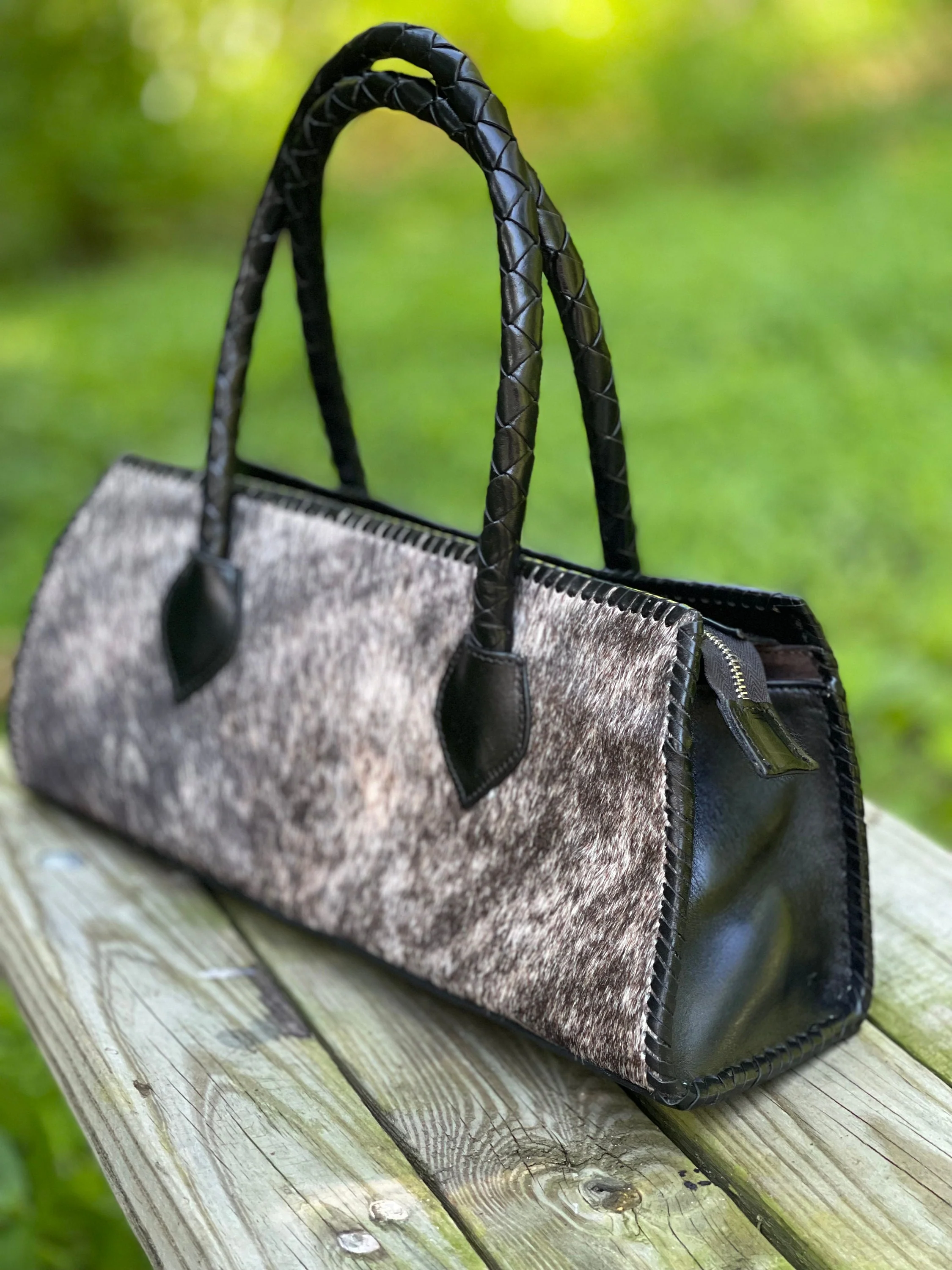 Calf Hair Leather Satchel Bag, 