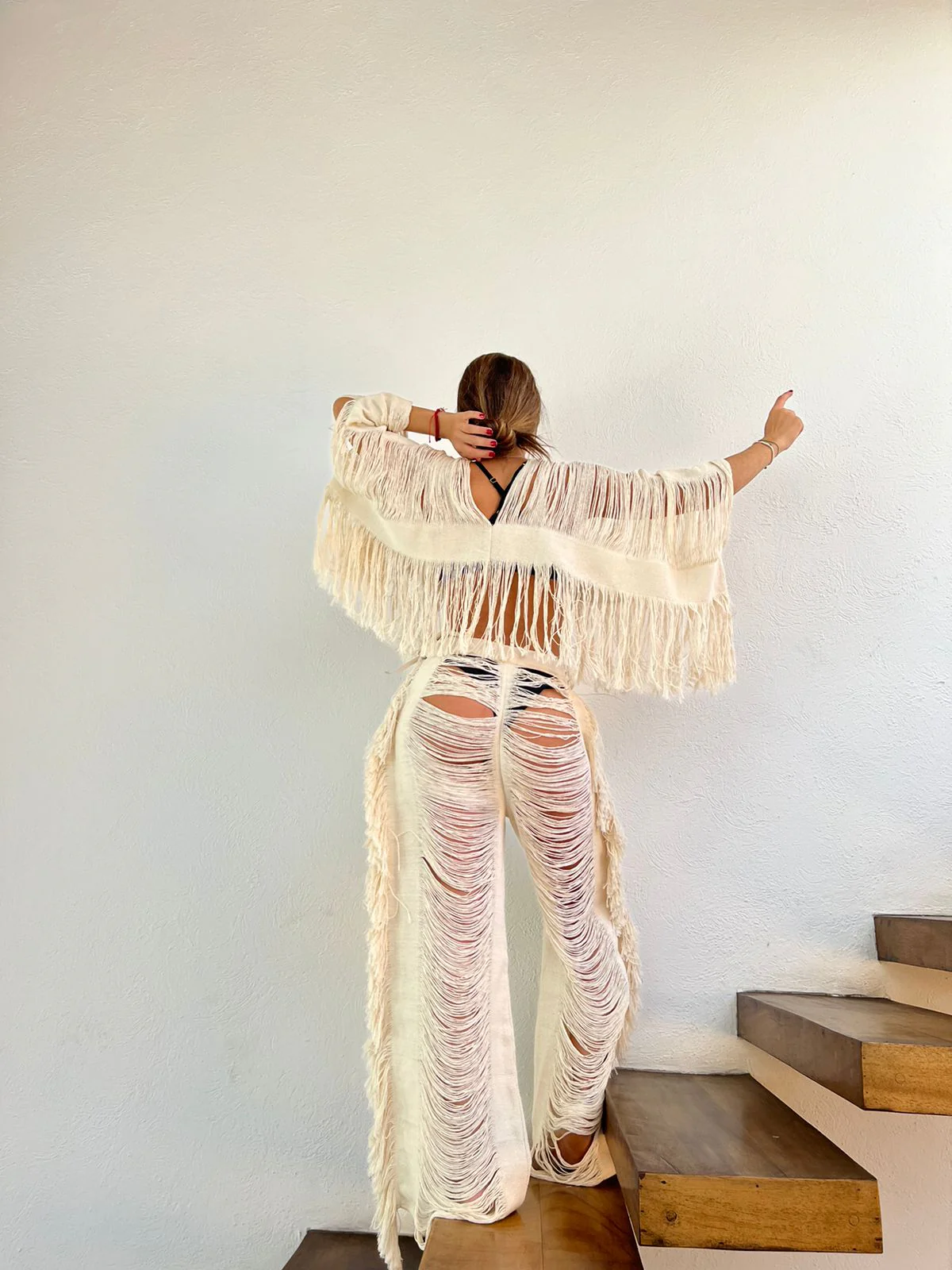 Handmade Frayed Set Pants & Crop 