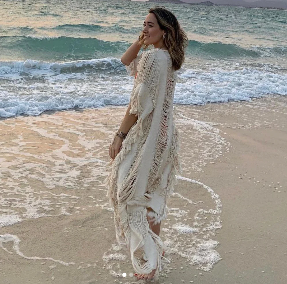 Handmade Frayed Cotton Maxi Beach Dress CAPRI, more colors