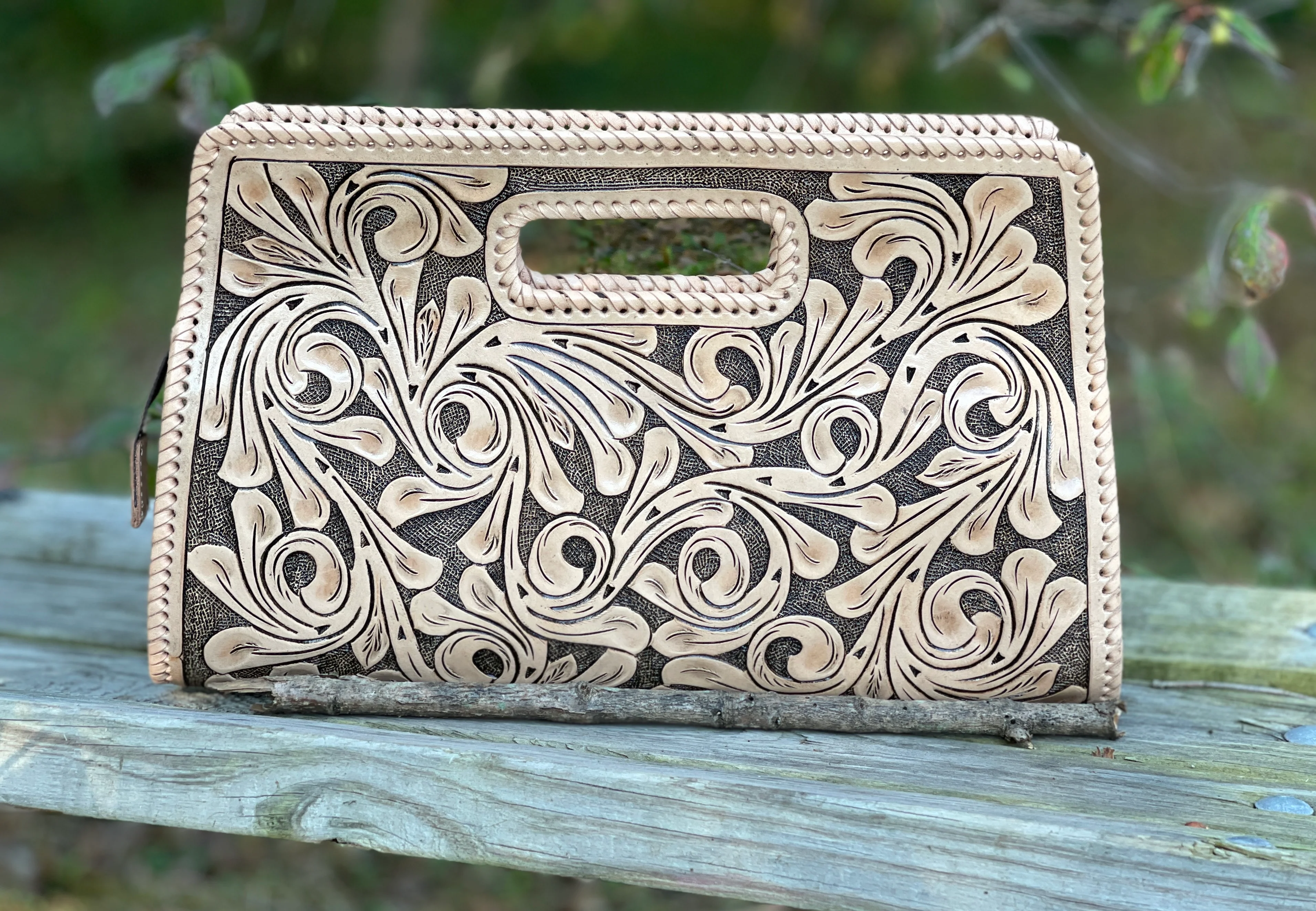 Hand-Tooled Leather Large Clutch Bag 