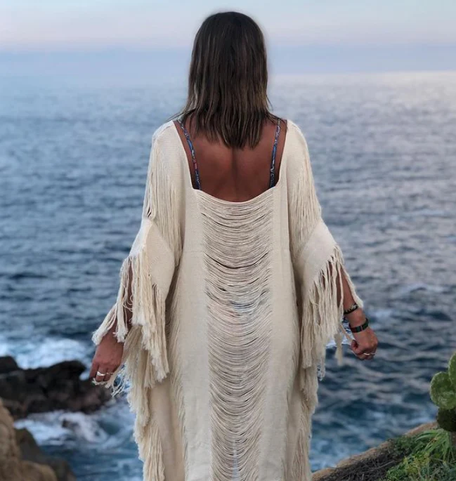 Handmade Frayed Cotton Maxi Beach Dress CAPRI, more colors