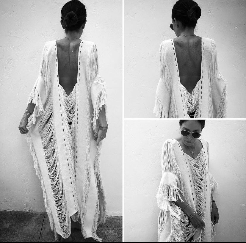 Handmade Frayed Maxi Beach Dress BO Swim Cover up
