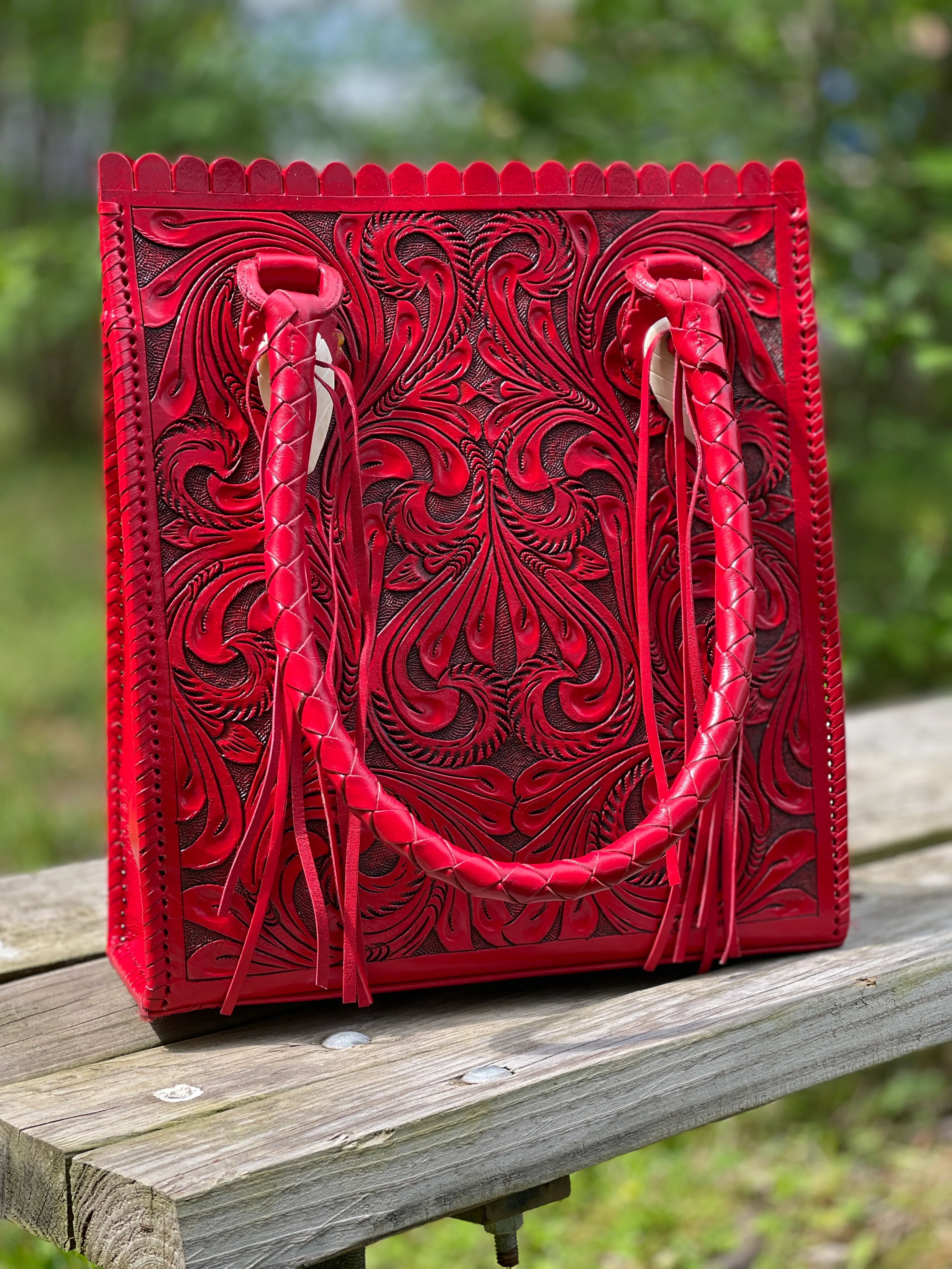 Hand Tooled Leather Tote Bag 