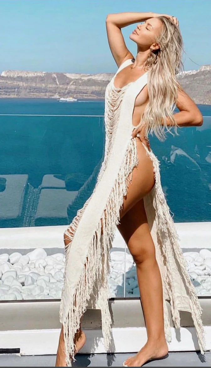 Handmade Frayed Cotton Maxi Beach Dress ANNA Swim Cover Up