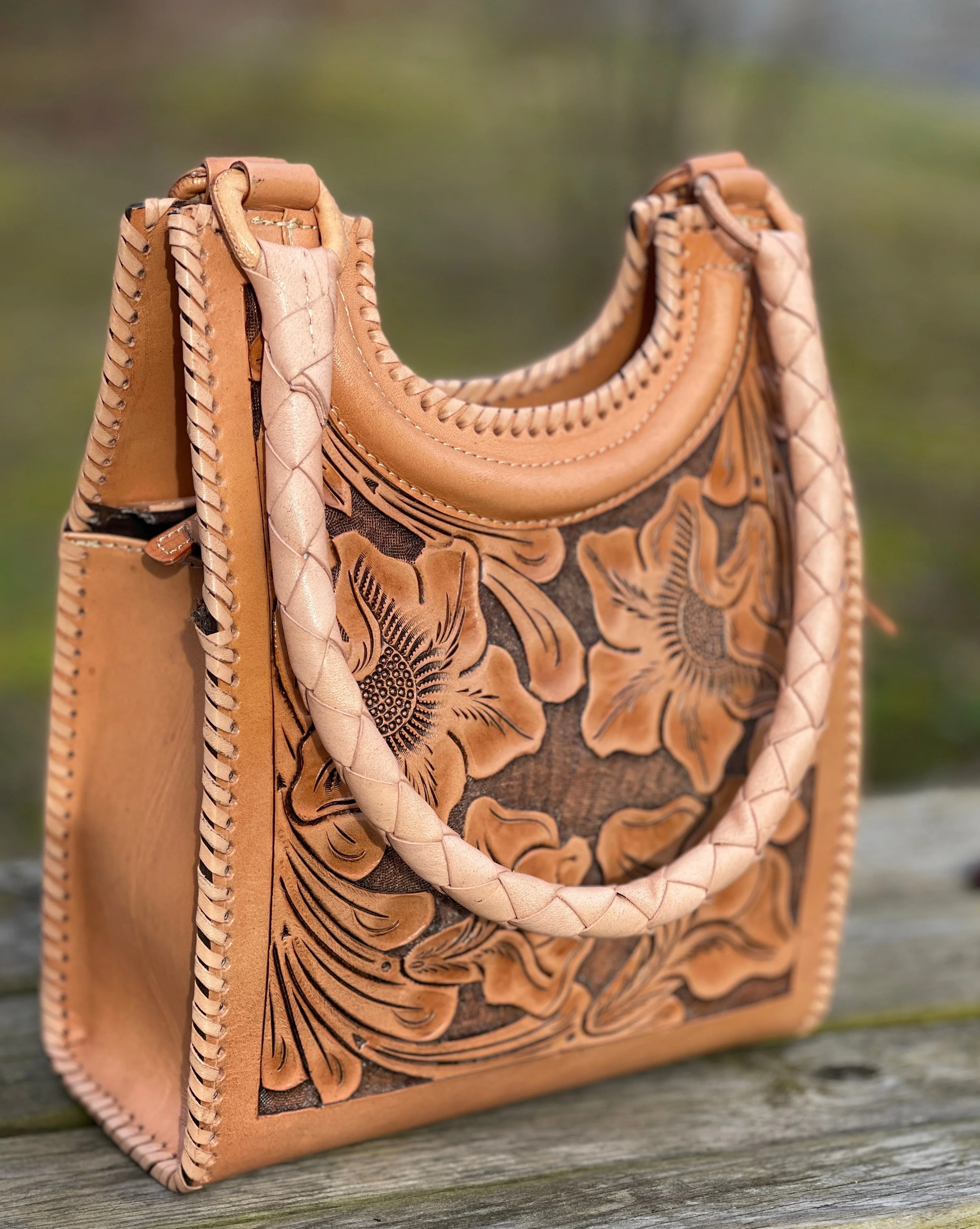 Hand Tooled Leather Hobo Bag 