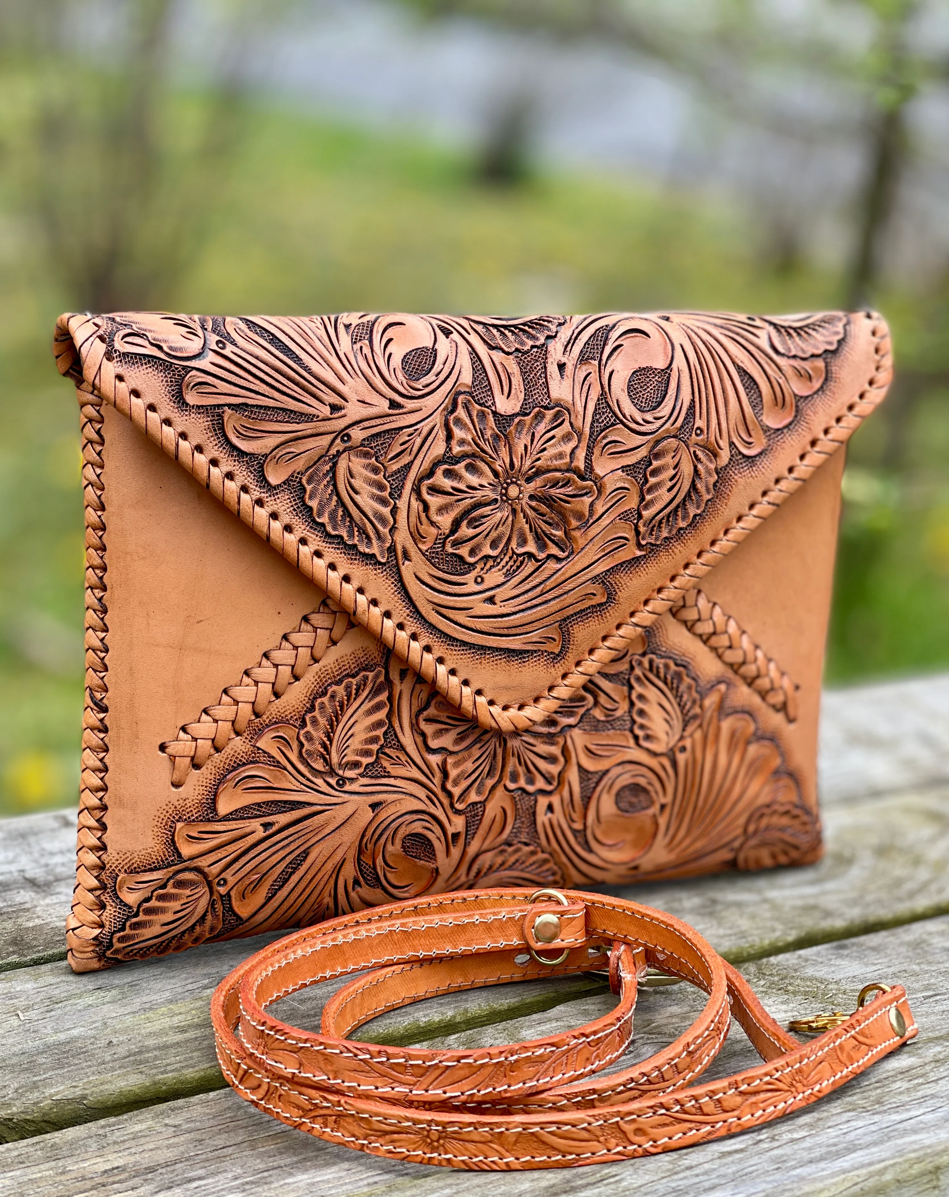 Hand-Tooled Leather Crossbody & Clutch Bag 