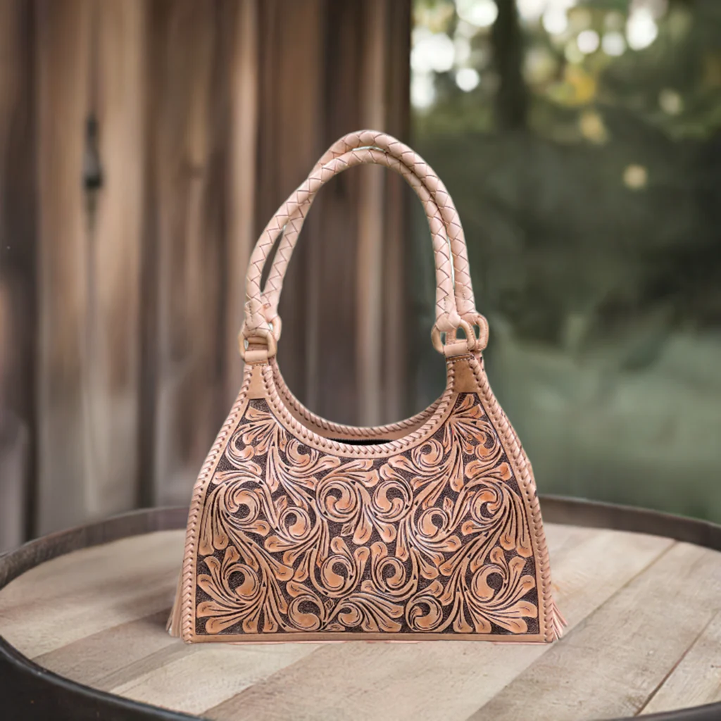 ALLE Hand-Tooled Leather Hobo Bag 