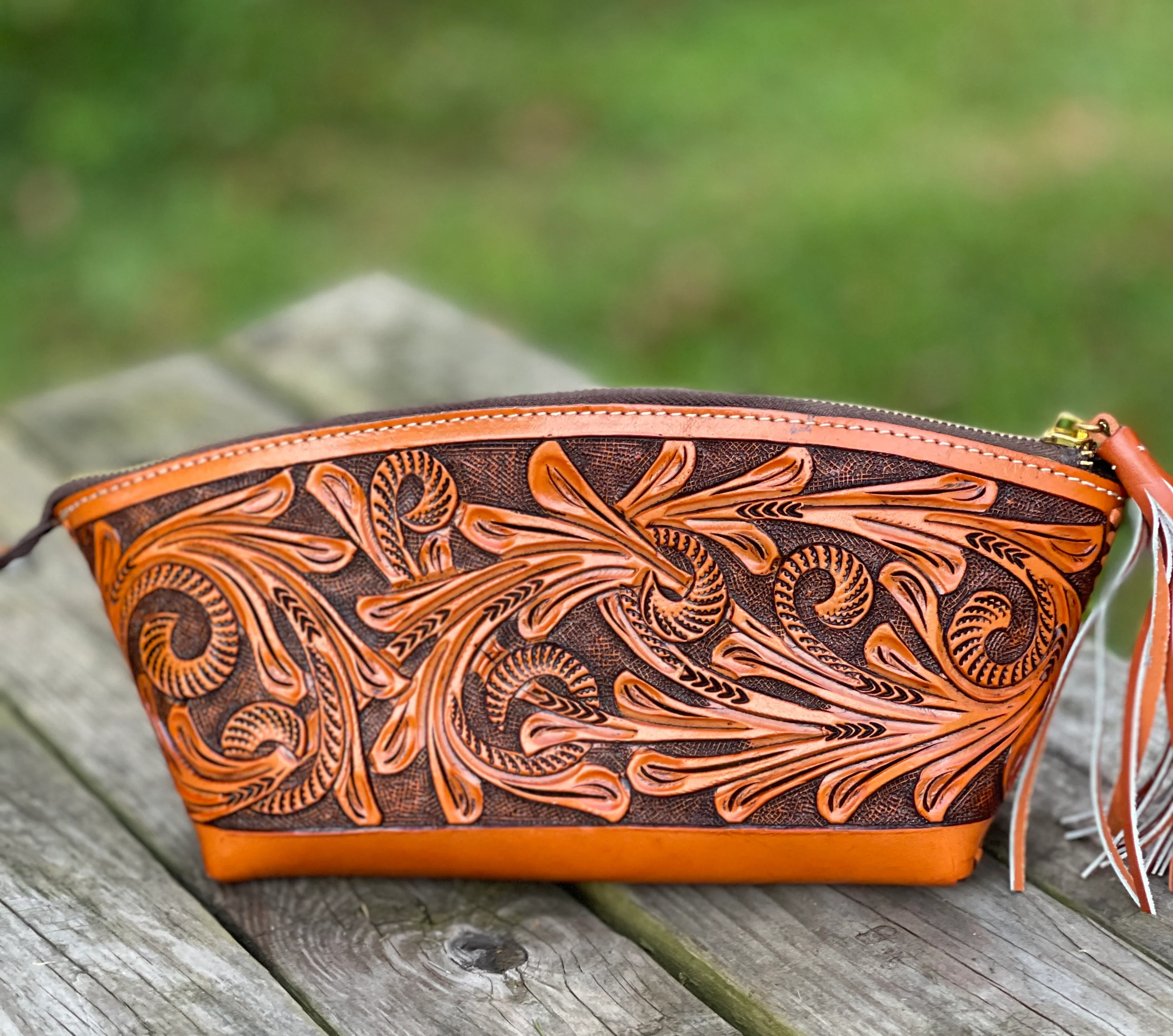 Hand-Tooled Leather COSMETIC BAG