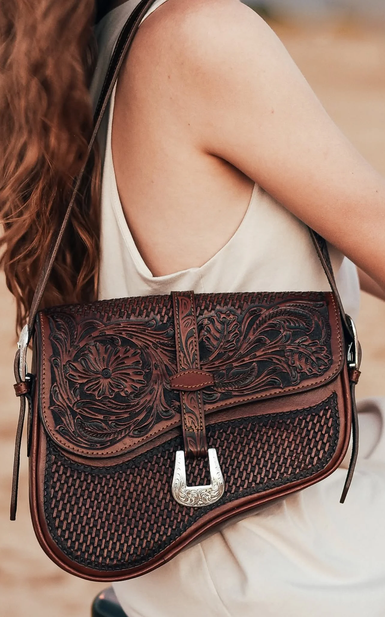 Genuine Hand-tooled leather Saddle Bag 