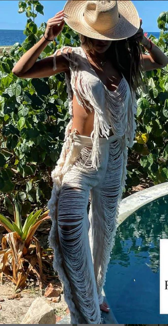 Handmade Frayed Set Pants & Crop 