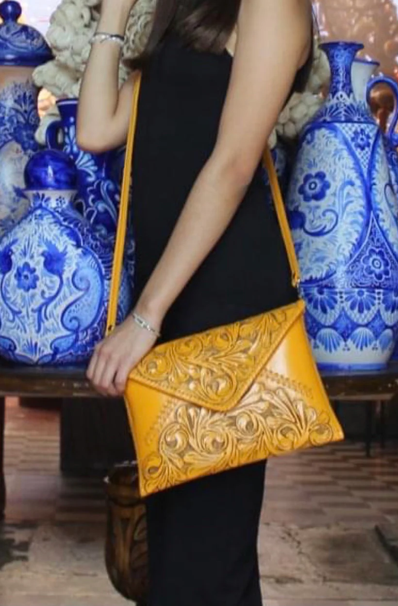 Hand-Tooled Leather Crossbody & Clutch Bag 