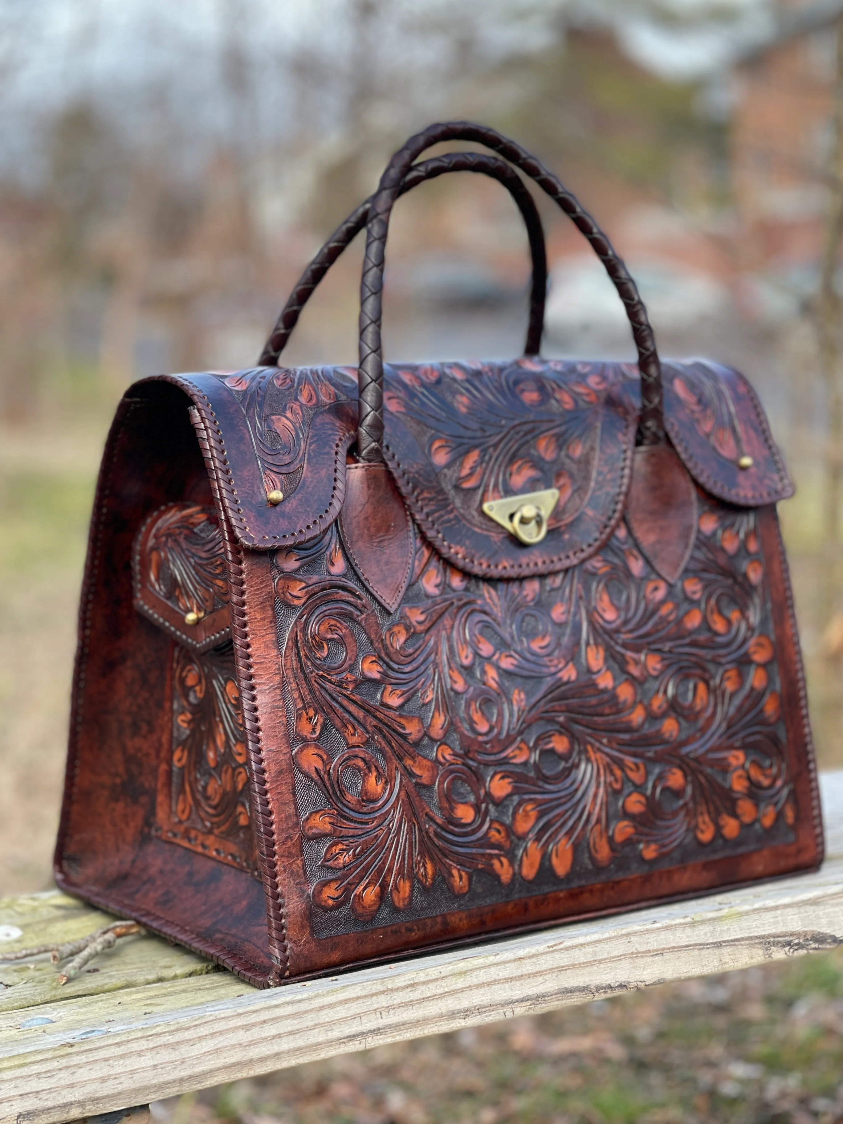 Hand-tooled Leather Small Weekender 