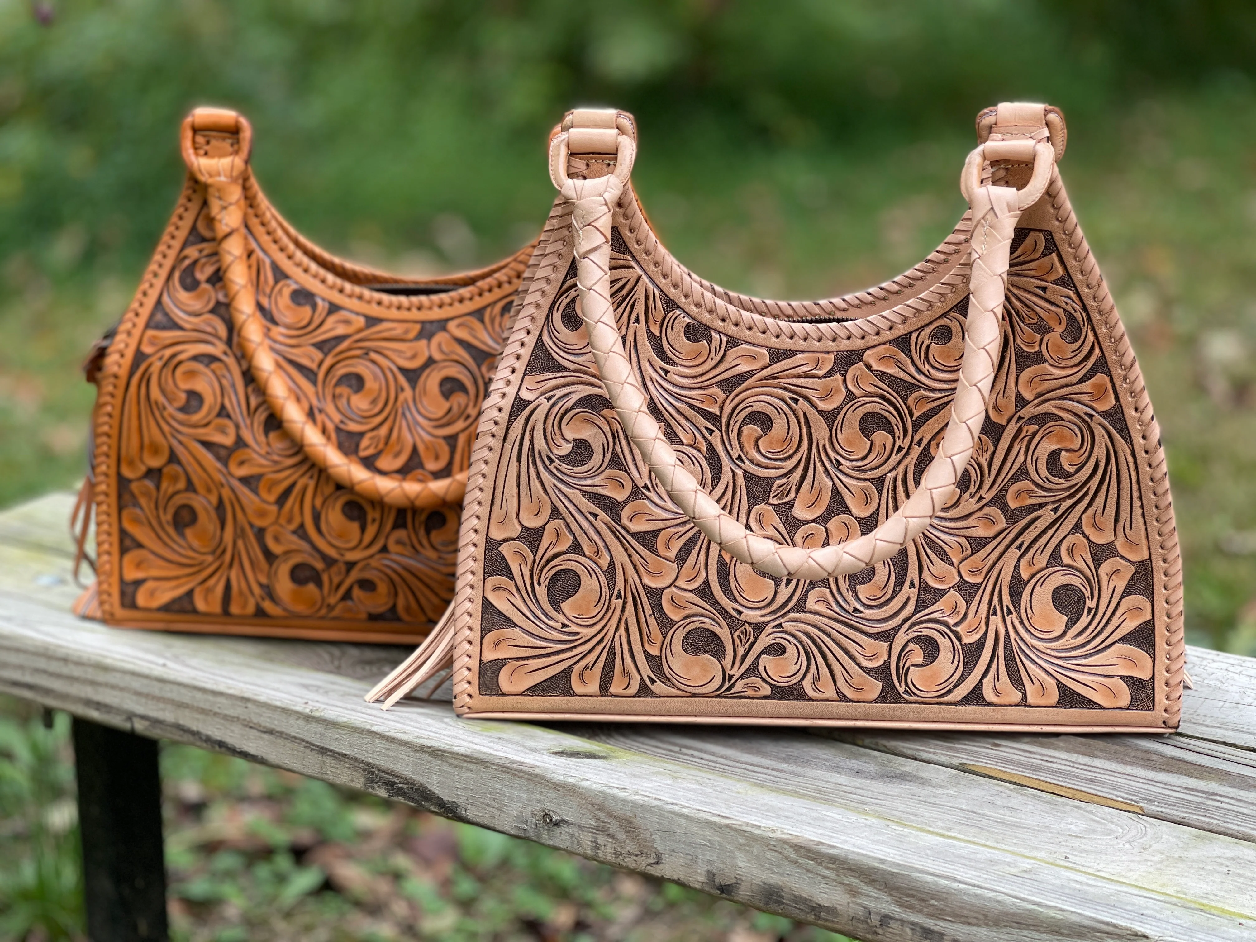 ALLE Hand-Tooled Leather Hobo Bag 