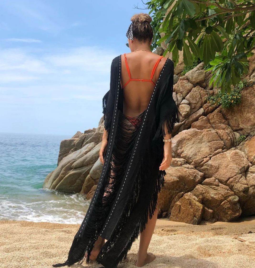 Handmade Frayed Maxi Beach Dress BO Swim Cover up