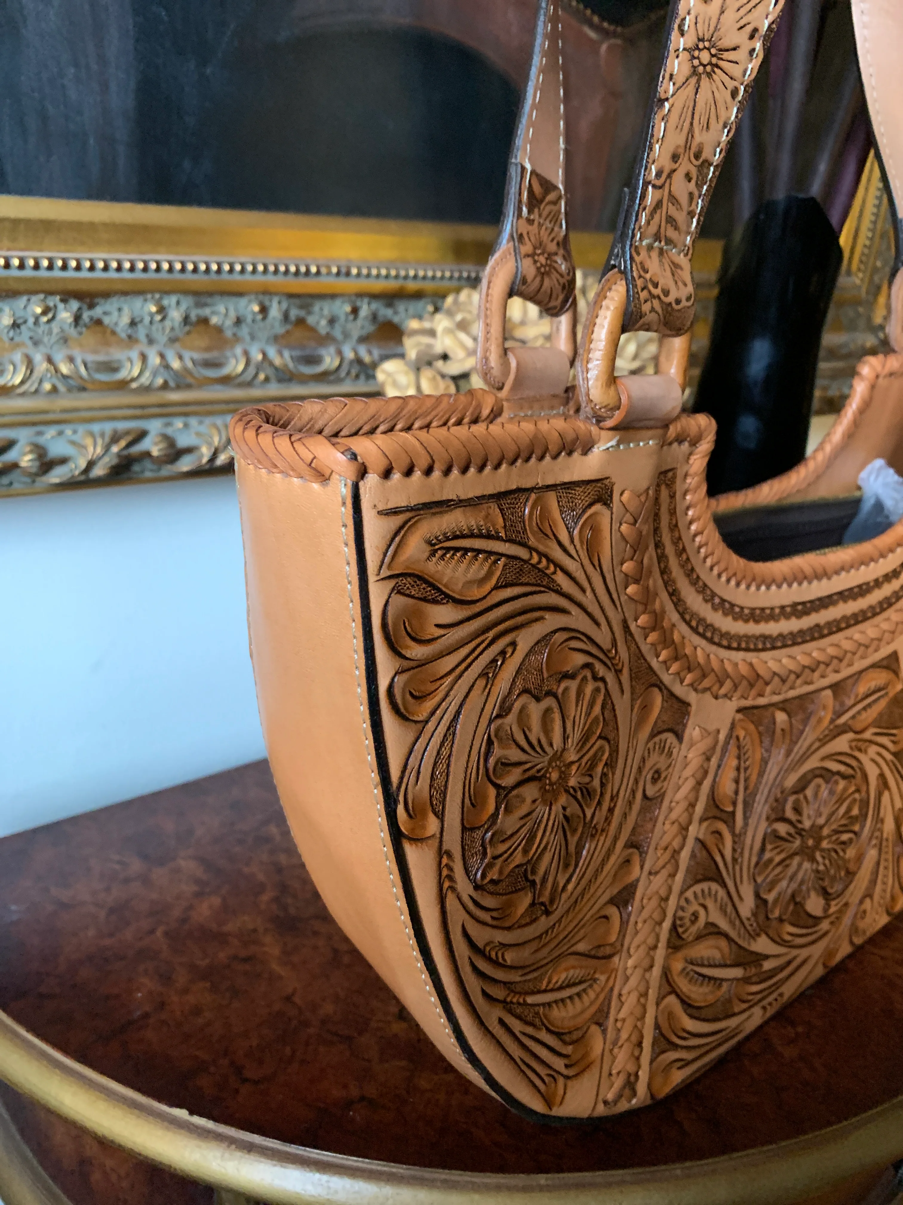 Hand-Tooled Leather Satchel, Shoulder Bag 