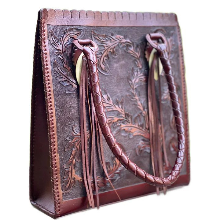Hand-Tooled Leather Hobo Bag, 