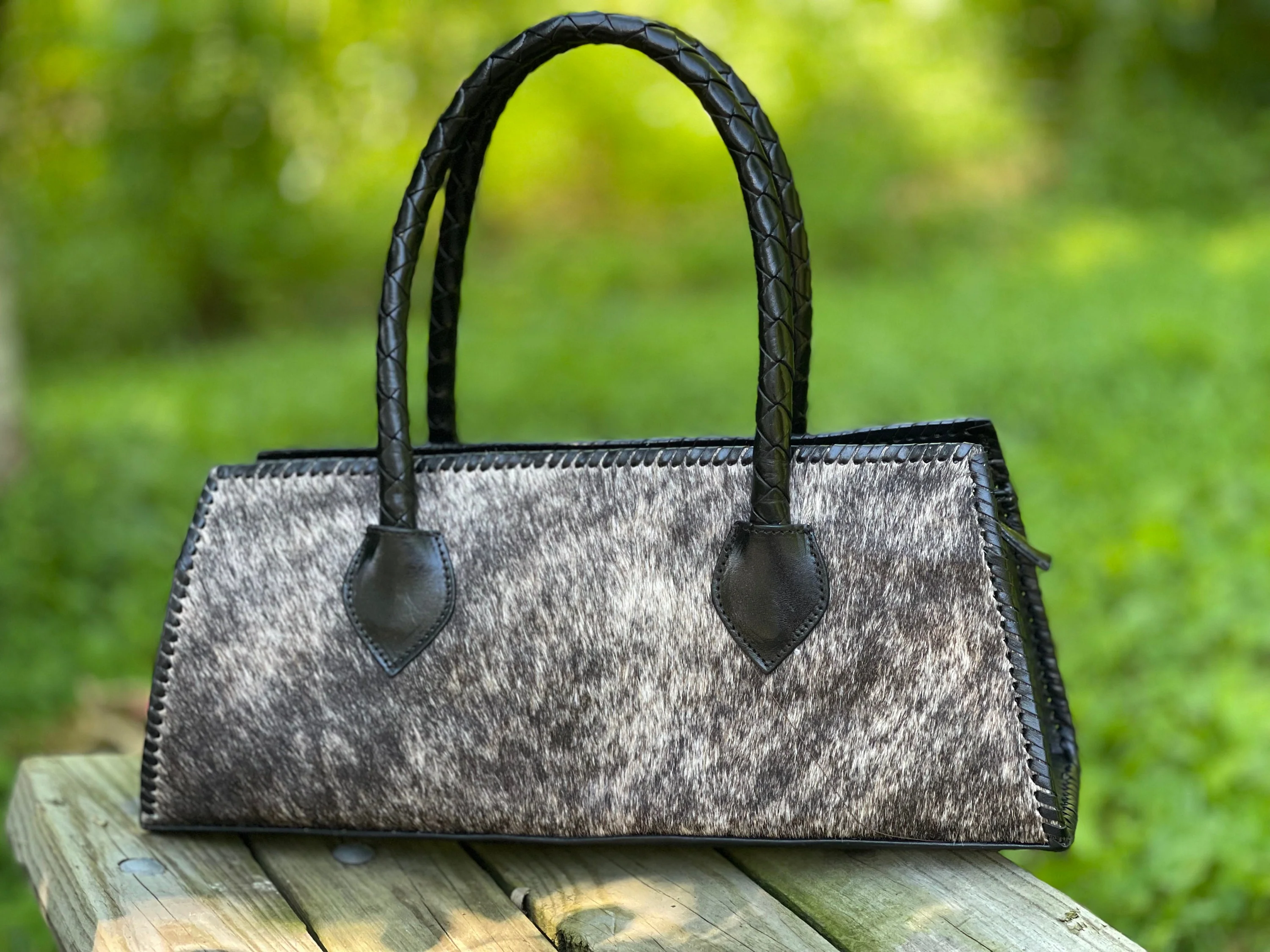 Calf Hair Leather Satchel Bag, 