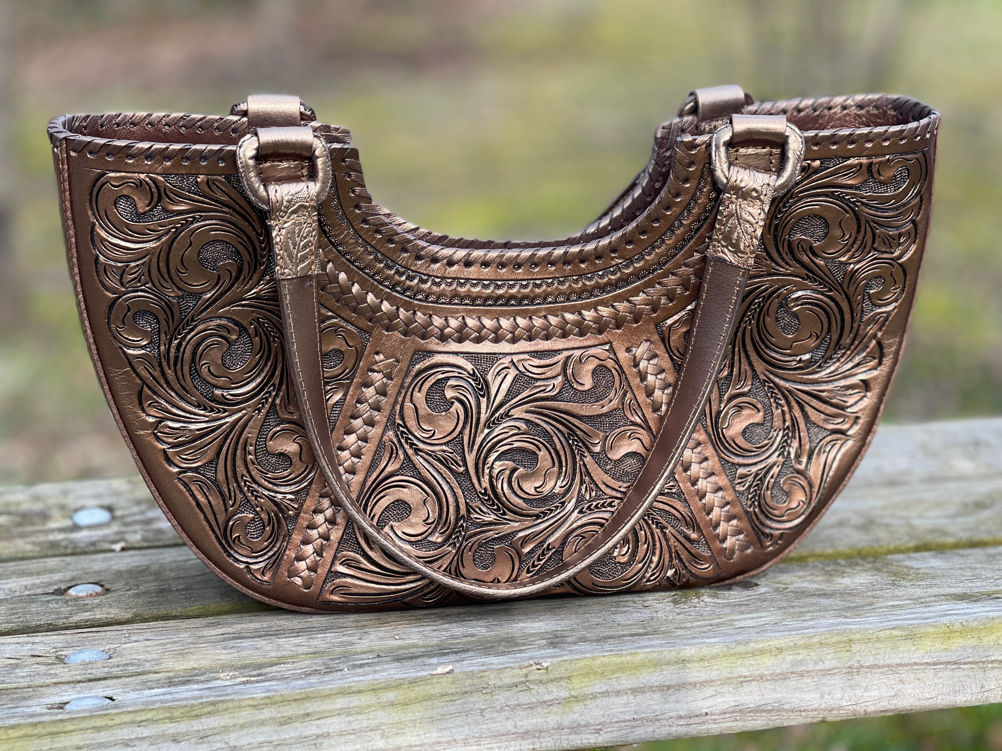 Hand-Tooled Leather Satchel, Shoulder Bag 