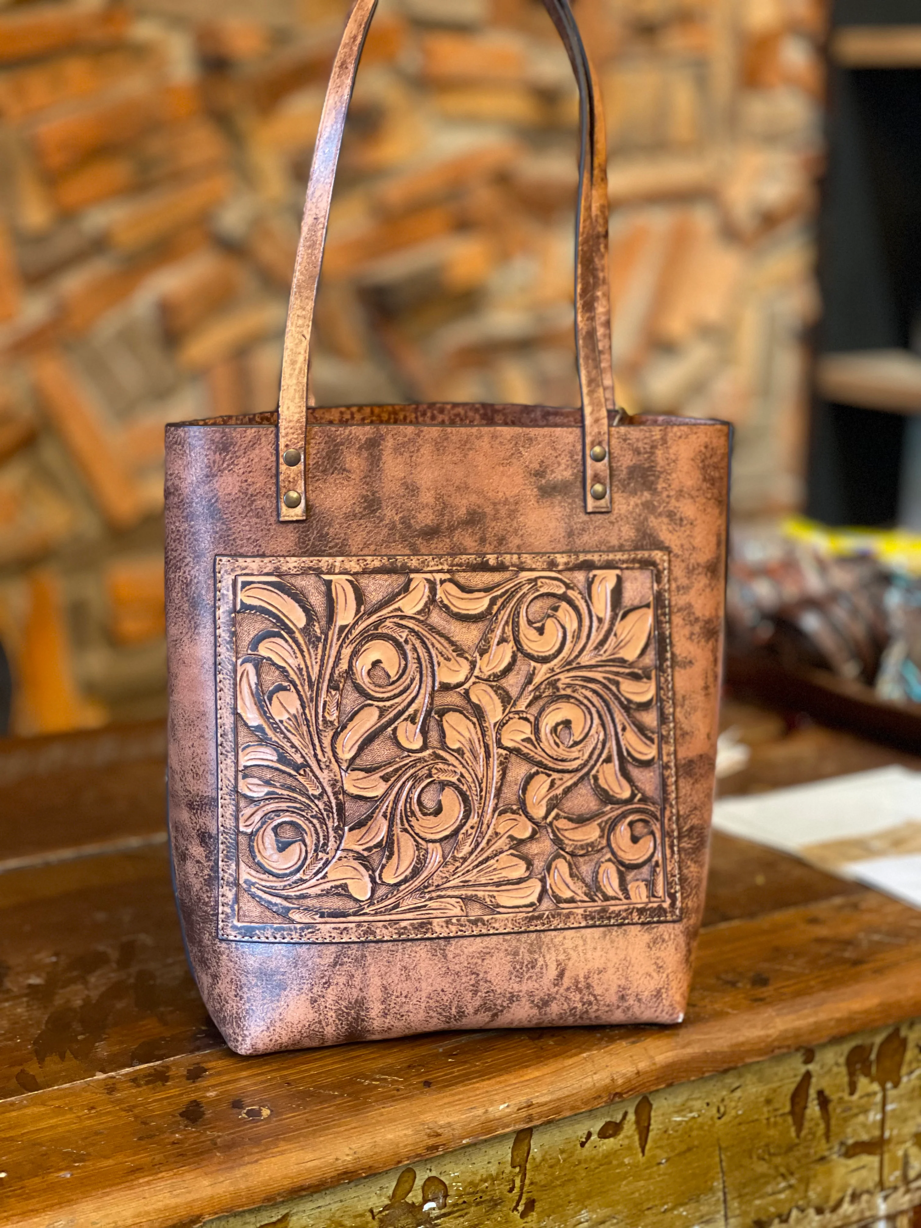 Fine Hand-Tooled Leather Tote Bag