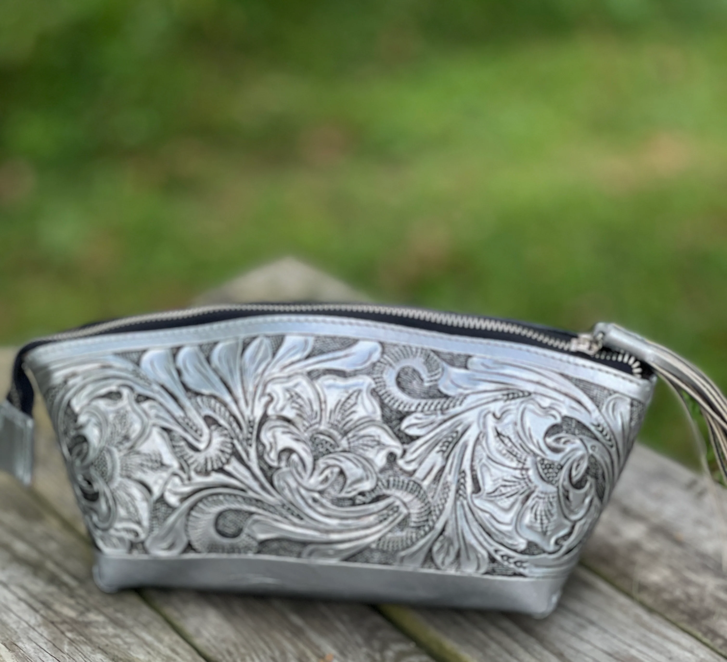 Hand-Tooled Leather COSMETIC BAG