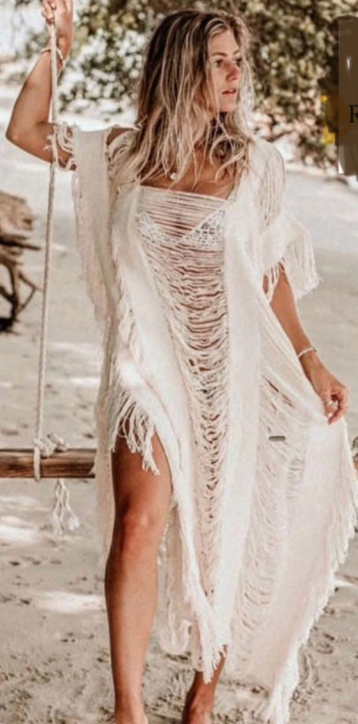 Handmade Frayed Cotton Maxi Beach Dress CAPRI, more colors