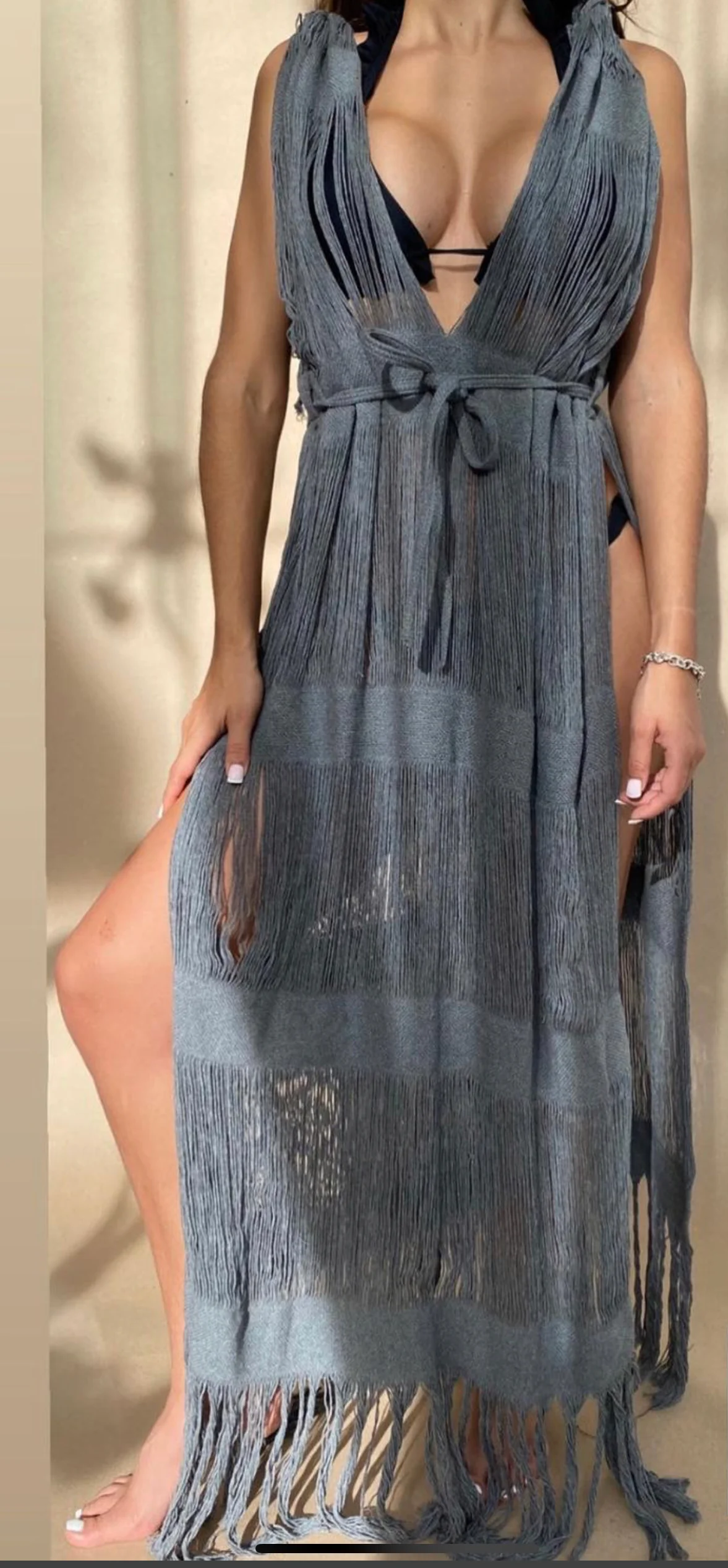 Handmade Frayed Maxi Beach Dress CABO, Swim cover-up