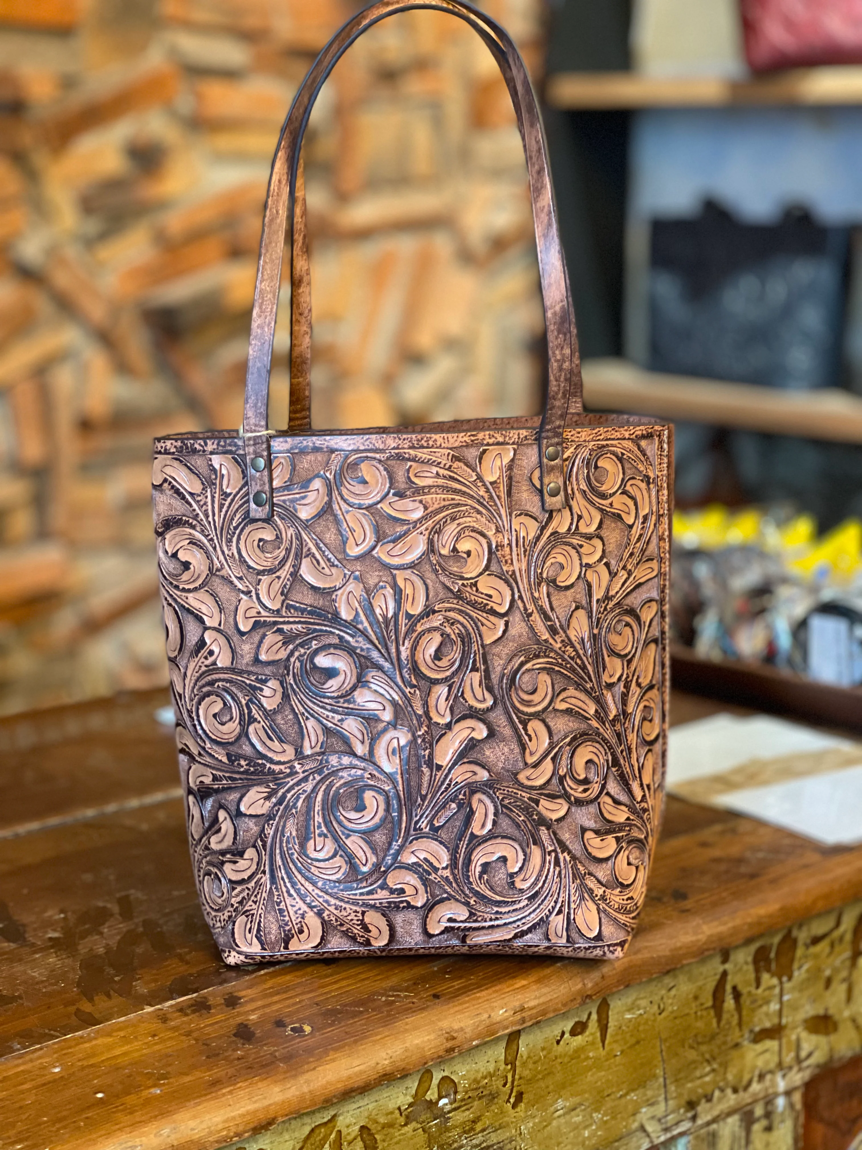 Fine Hand-Tooled Leather Tote Bag