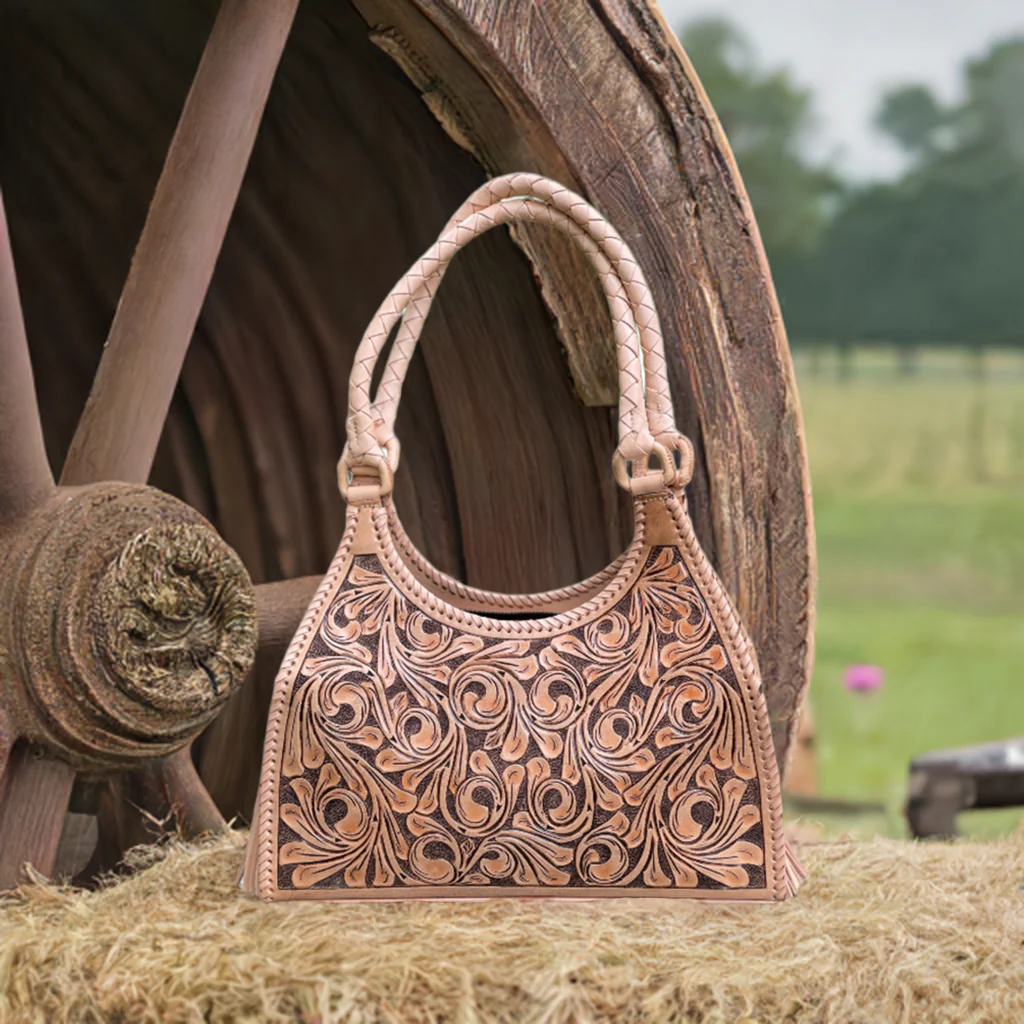 ALLE Hand-Tooled Leather Hobo Bag 